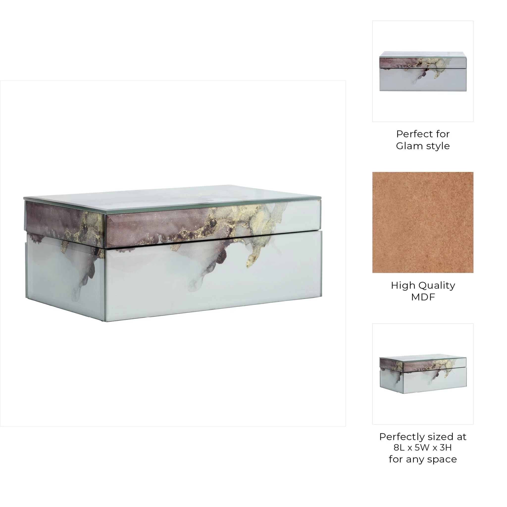 Wood, 8x5 Abstract Box, Beige/gold - Image 5