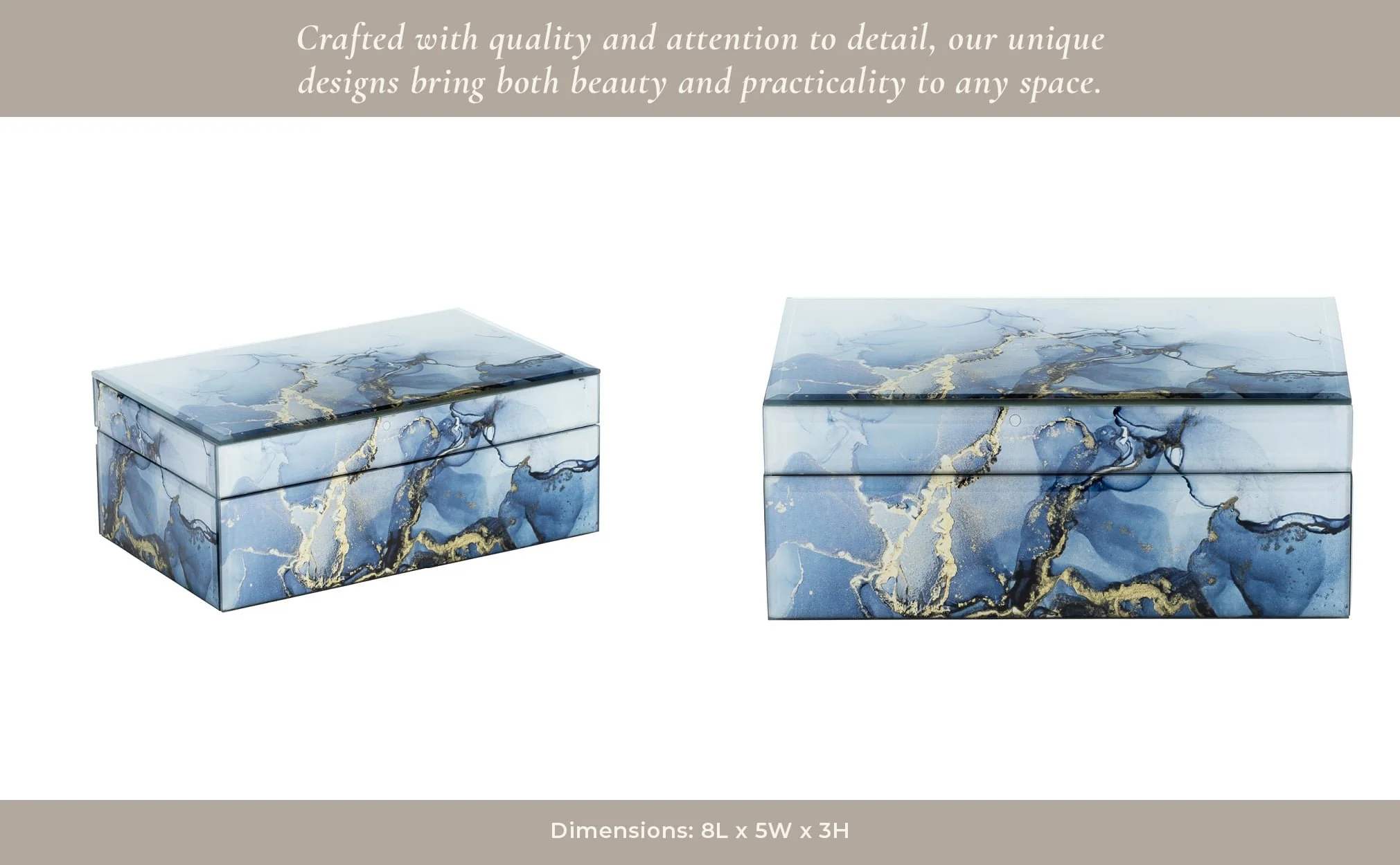 Wood, 8x5 Abstract Box, Blue/gold - Image 8