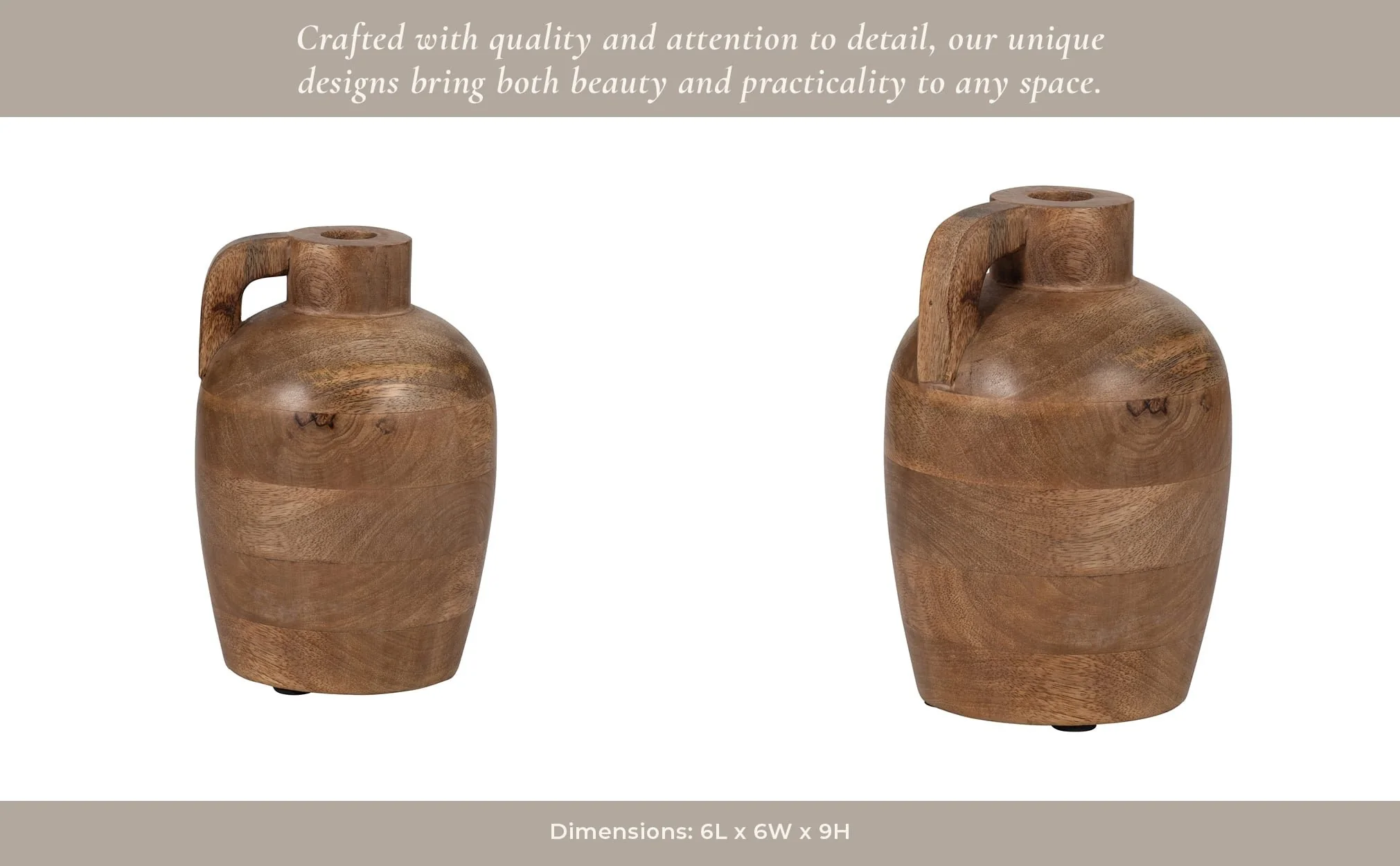 Wood, 9" Jug Vase With Handle, Natural - Image 14