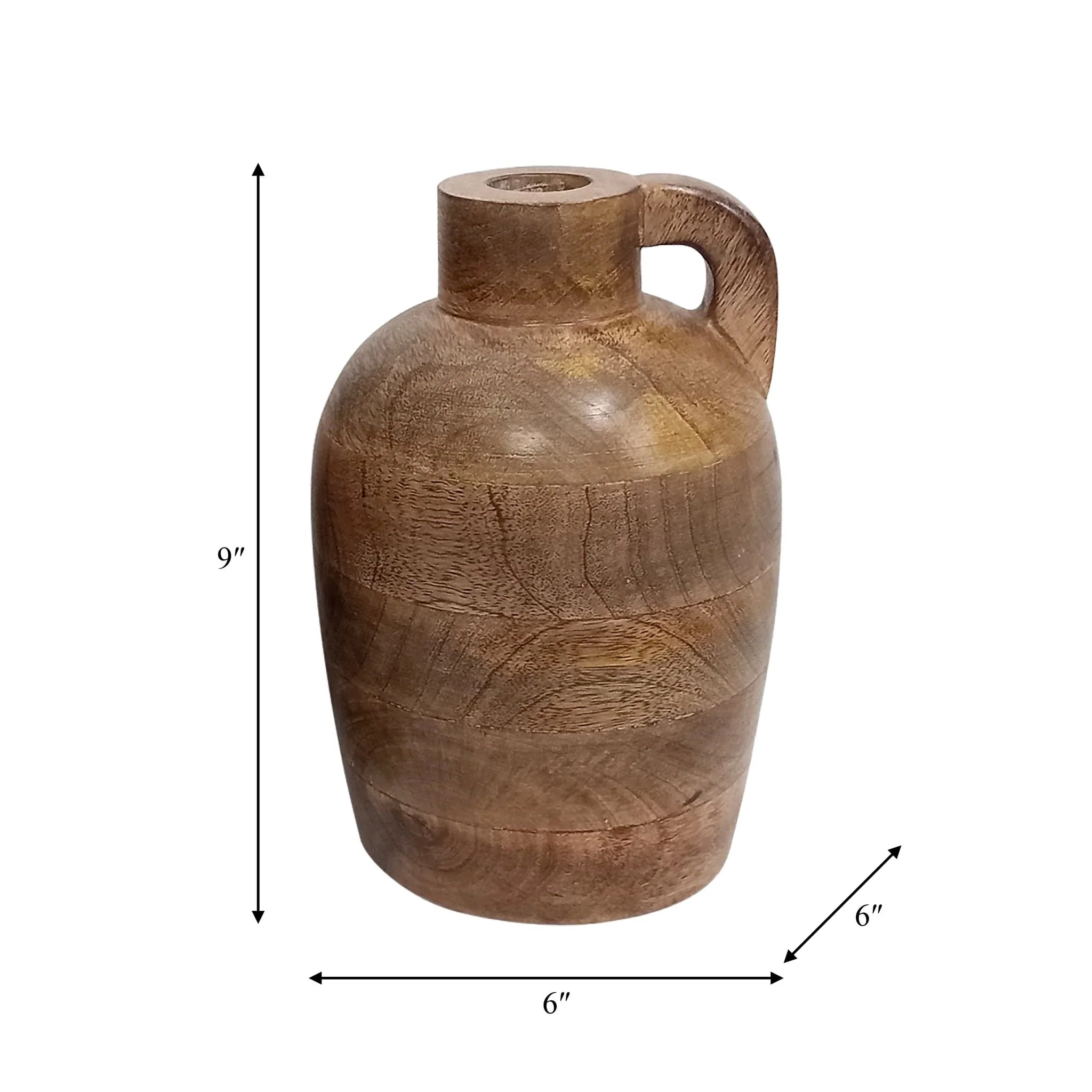 Wood, 9" Jug Vase With Handle, Natural - Image 9