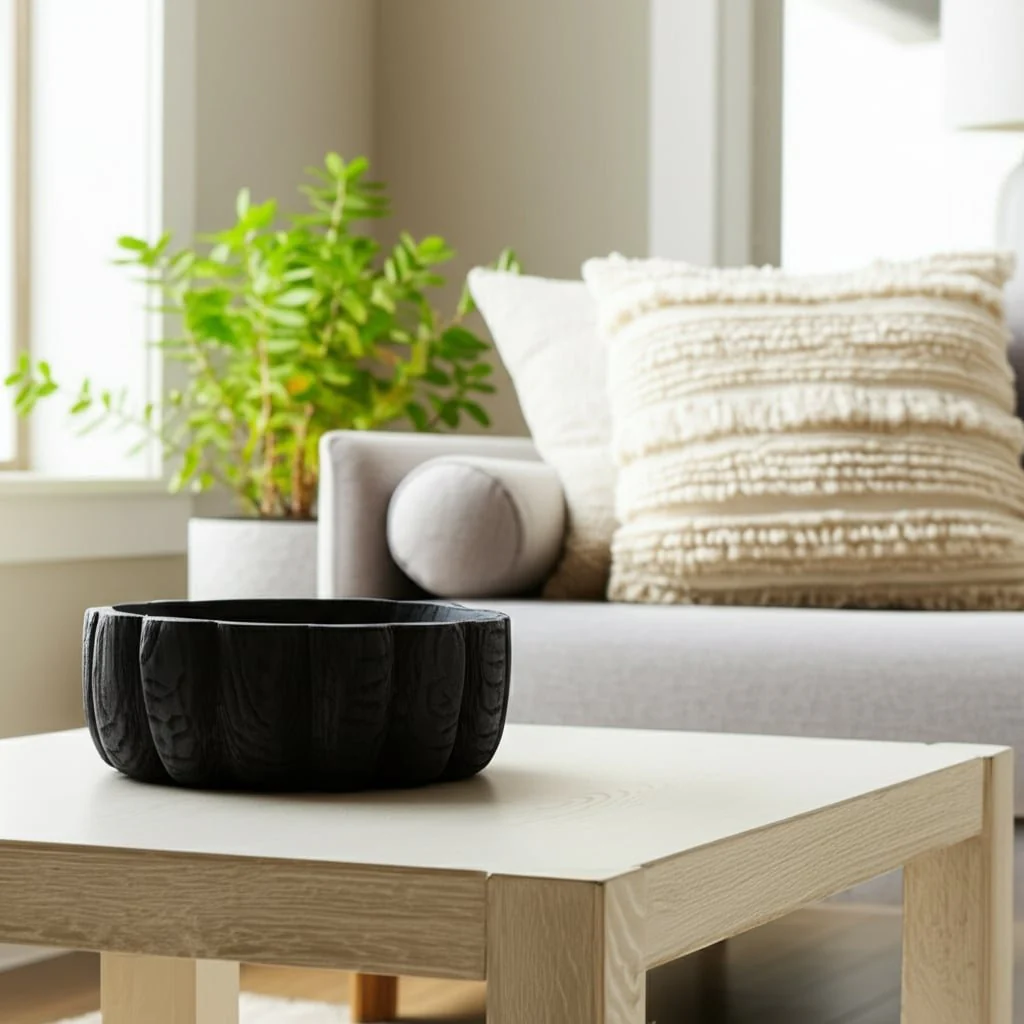 Wood, 9" Scalloped Bowl, Black - Image 10