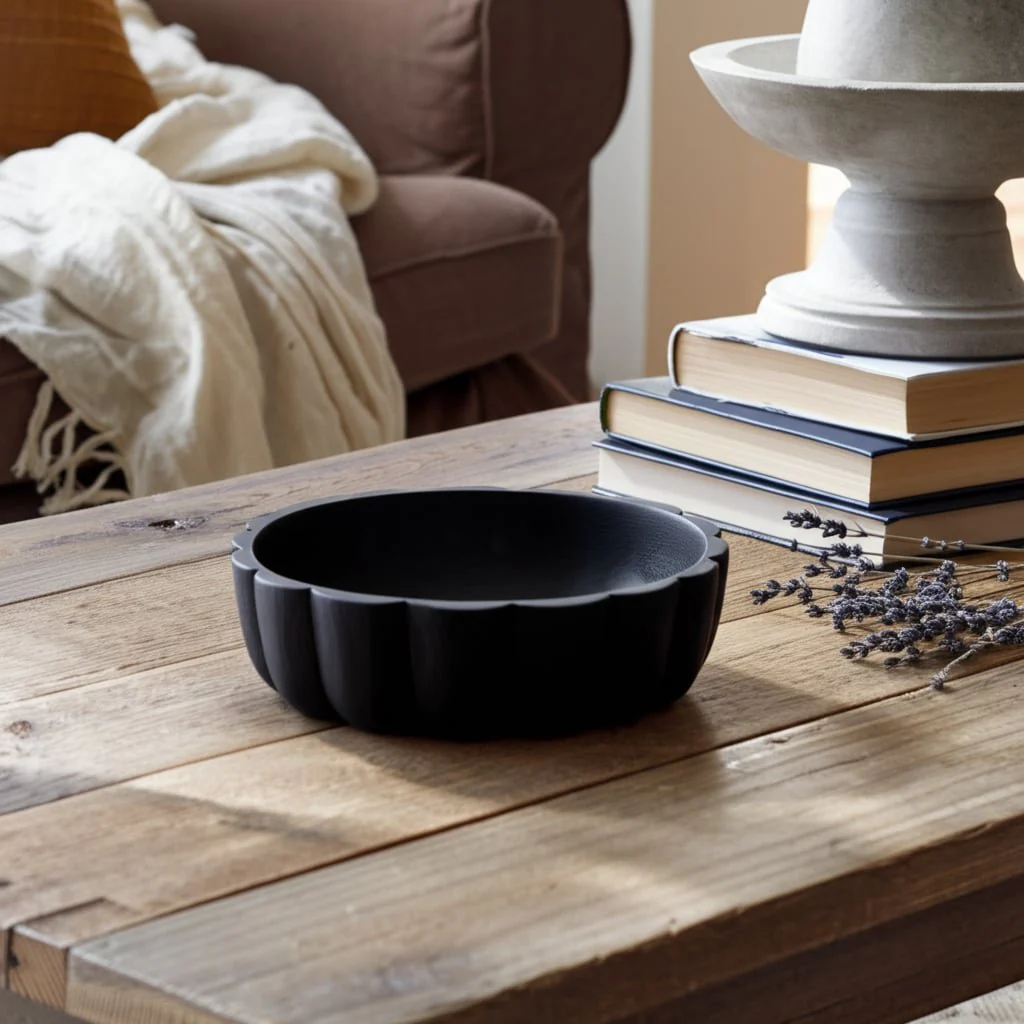 Wood, 9" Scalloped Bowl, Black - Image 11
