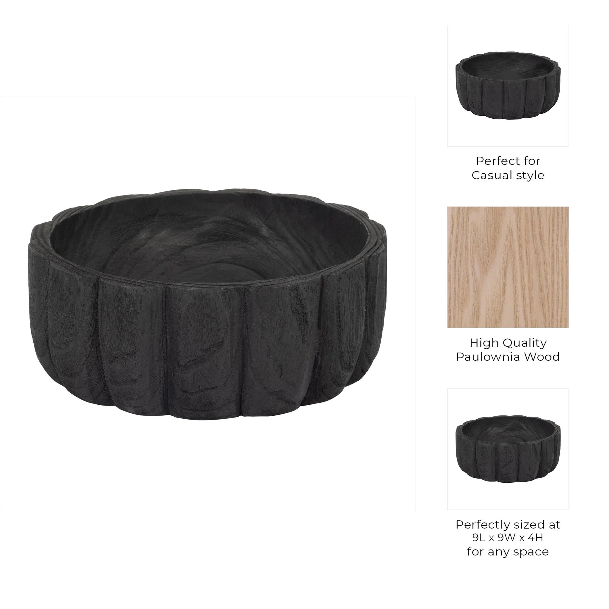 Wood, 9" Scalloped Bowl, Black - Image 9