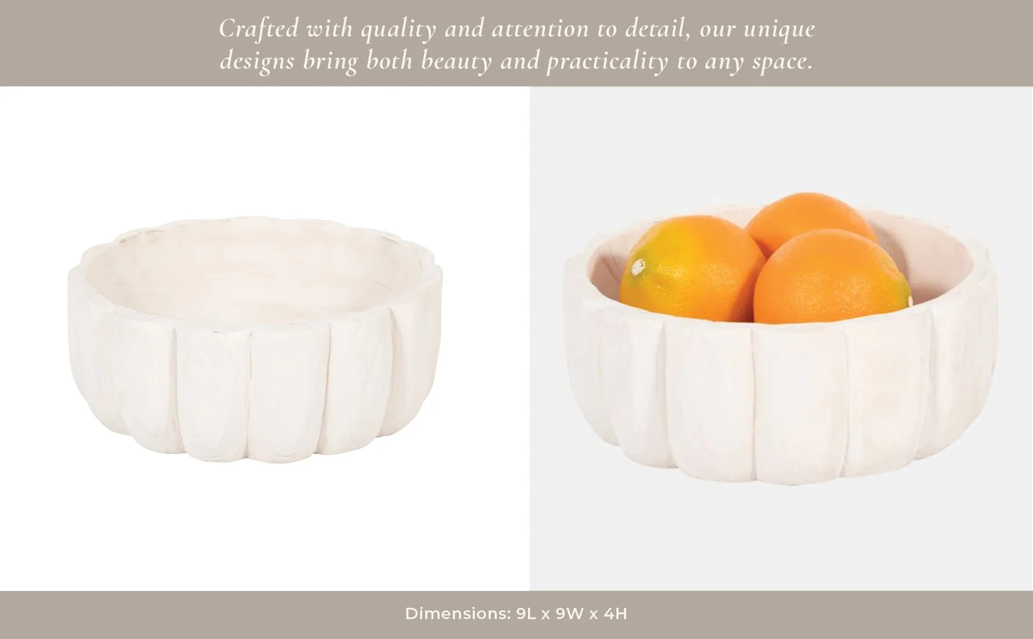 Wood, 9" Scalloped Bowl, White - Image 11
