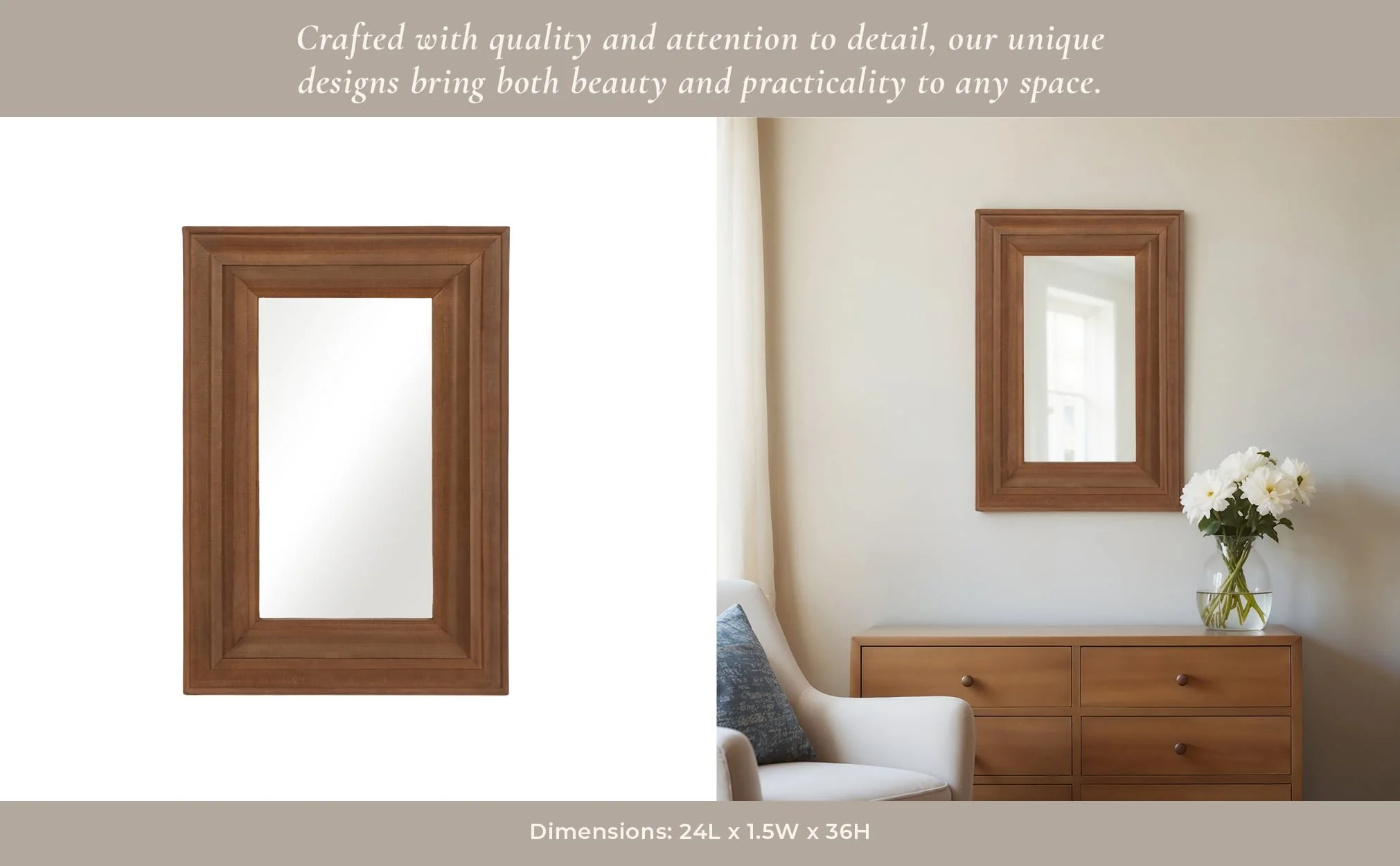 Wood Frame 24 X 36" Wall Mirror, Brown Wb - Image 10