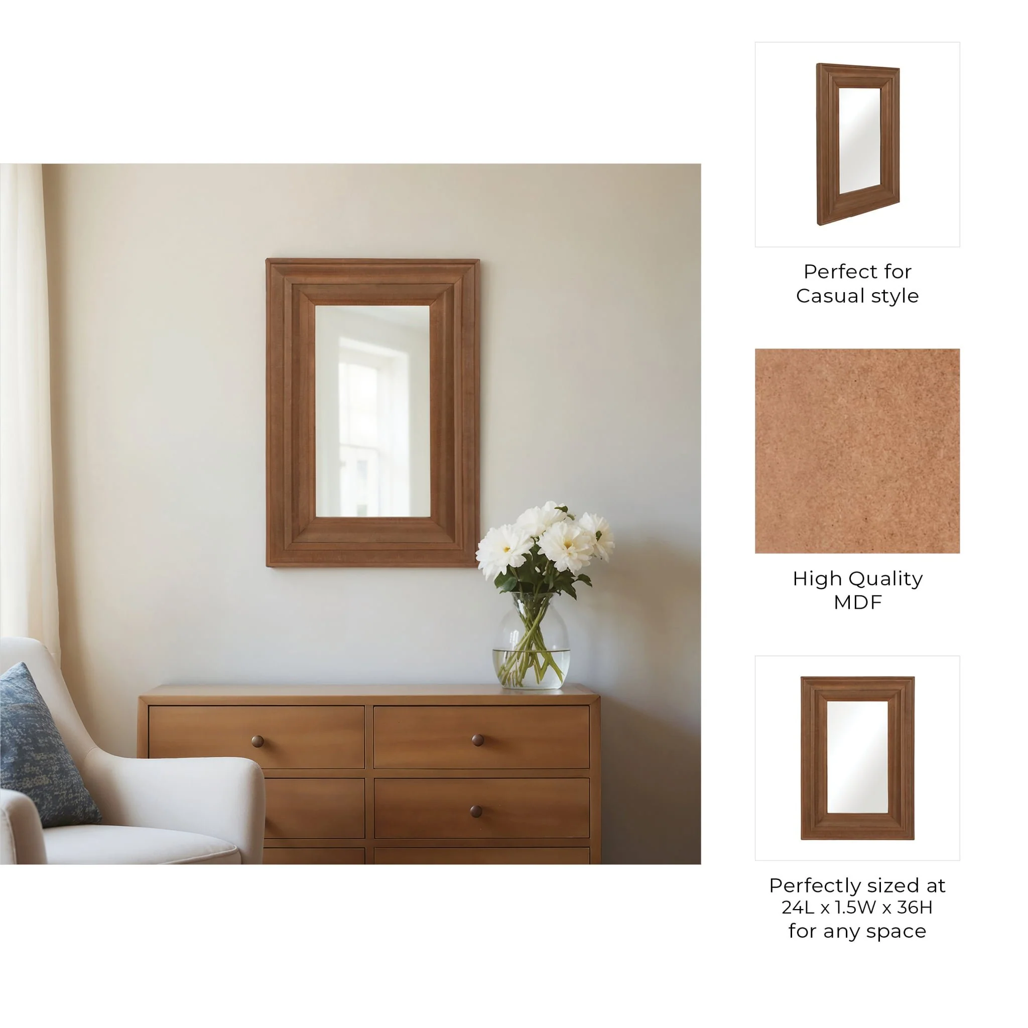 Wood Frame 24 X 36" Wall Mirror, Brown Wb - Image 8