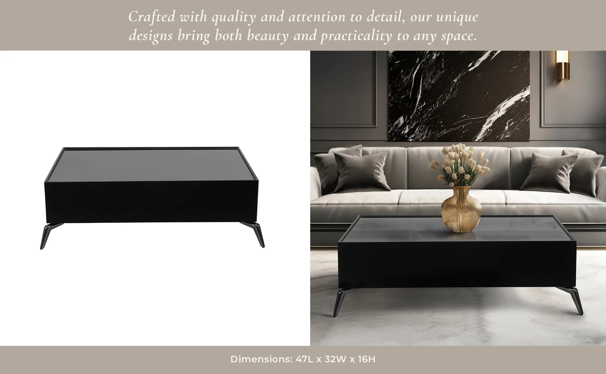 Wood/glass, 47x16" Coffee Table, Blk, Kd - Image 10