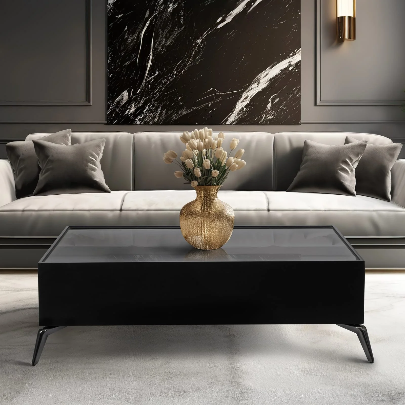 Wood/glass, 47x16" Coffee Table, Blk, Kd - Image 9
