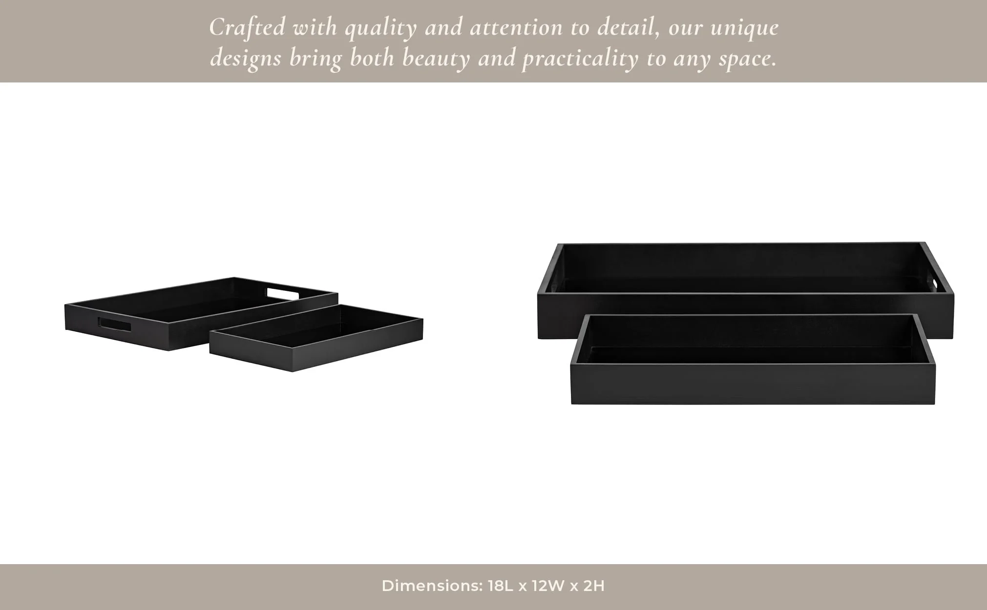 Wood/glass, S/2 14/18"l Reactangular Trays, Black - Image 10