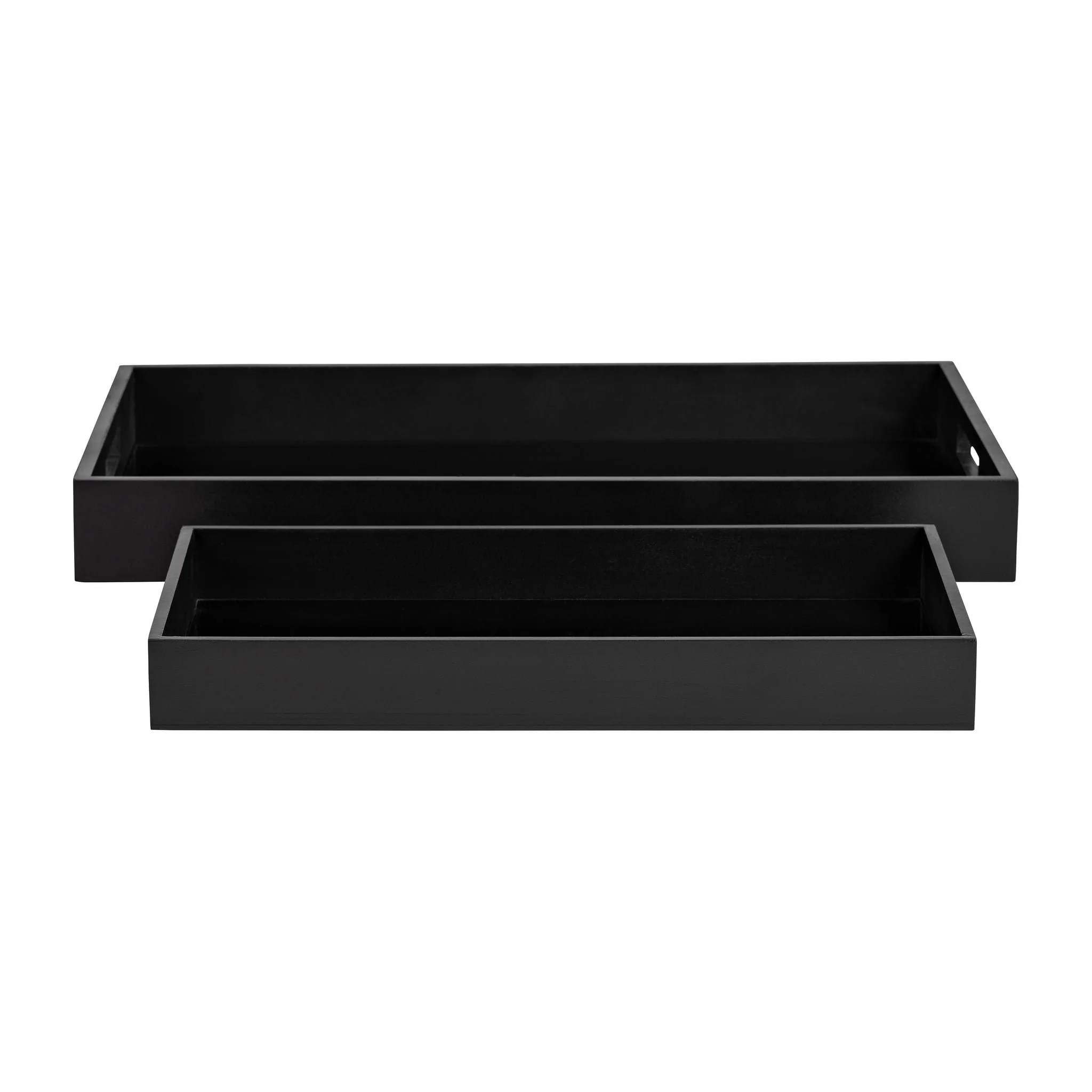Wood/glass, S/2 14/18"l Reactangular Trays, Black - Image 2