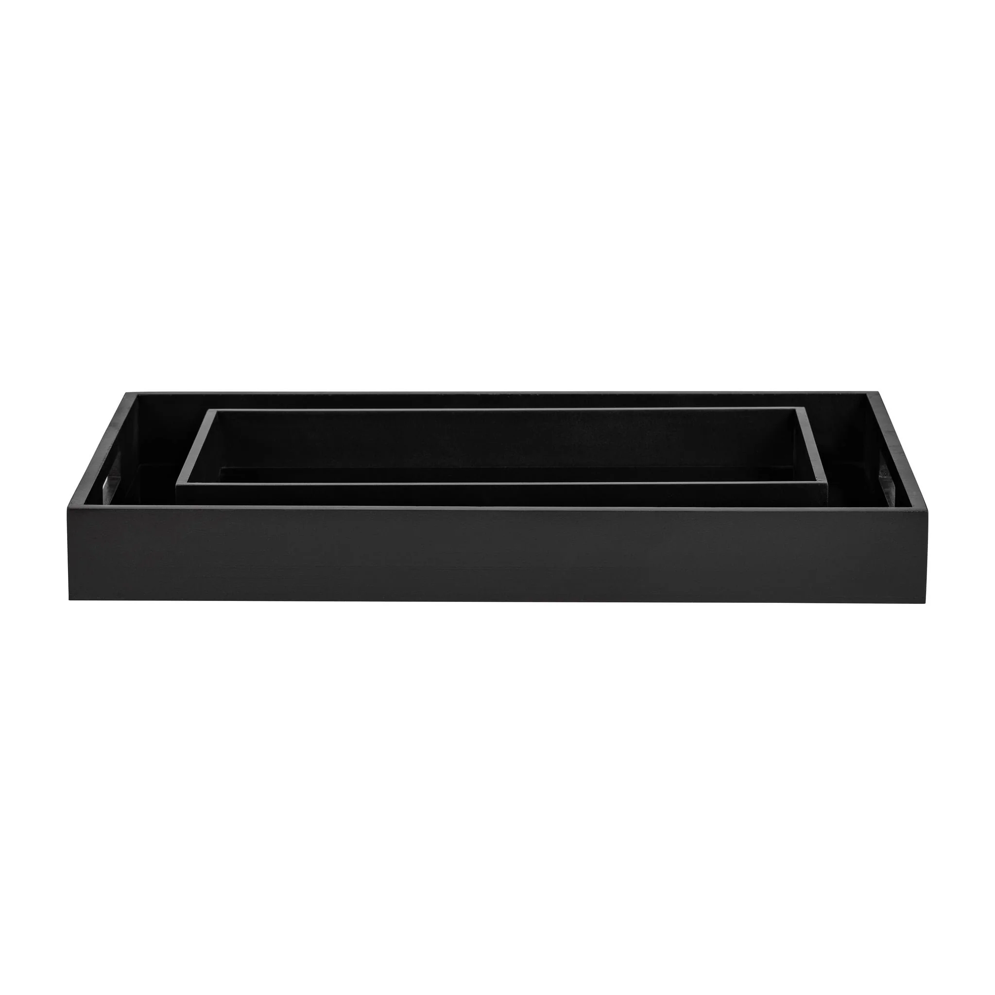 Wood/glass, S/2 14/18"l Reactangular Trays, Black - Image 3
