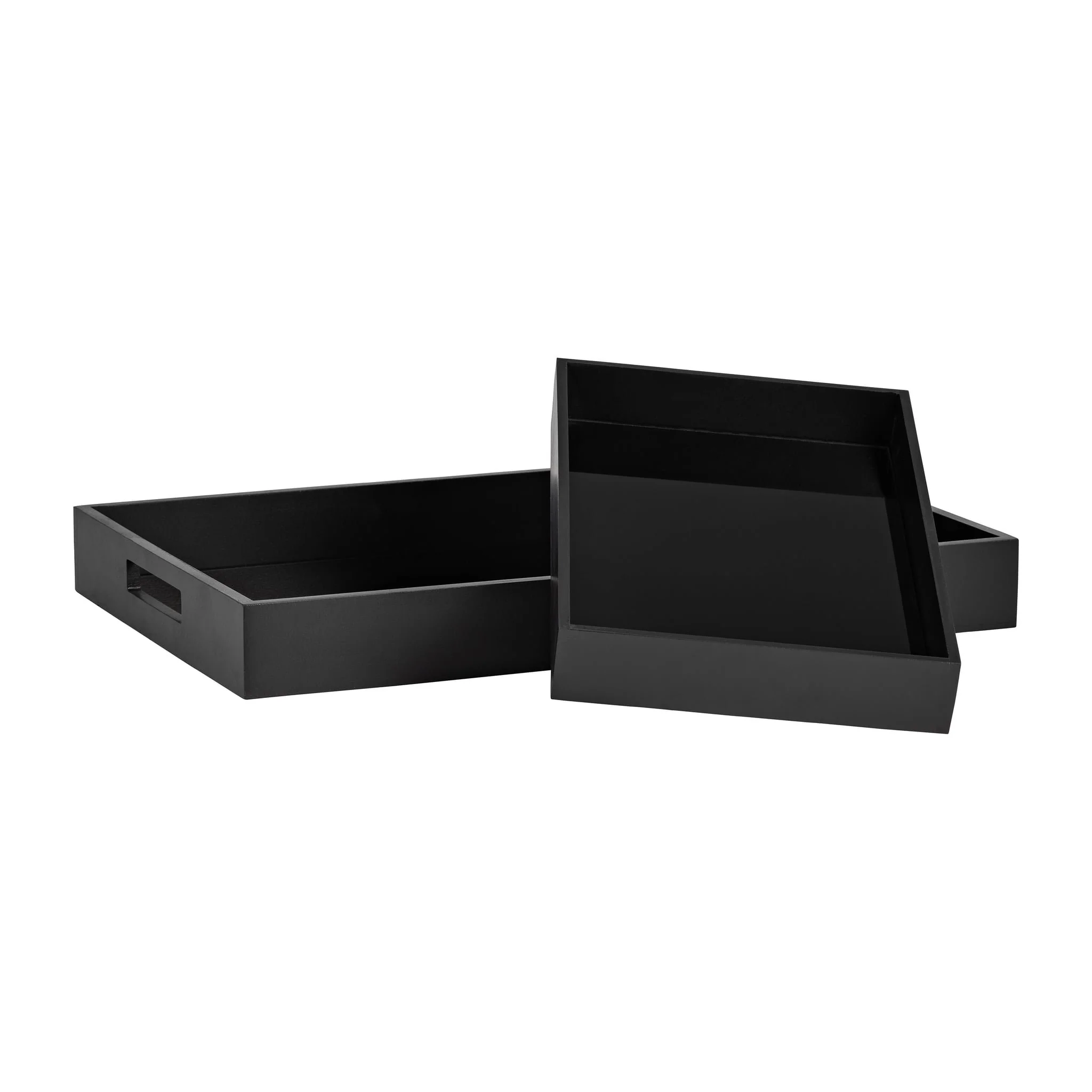 Wood/glass, S/2 14/18"l Reactangular Trays, Black - Image 4