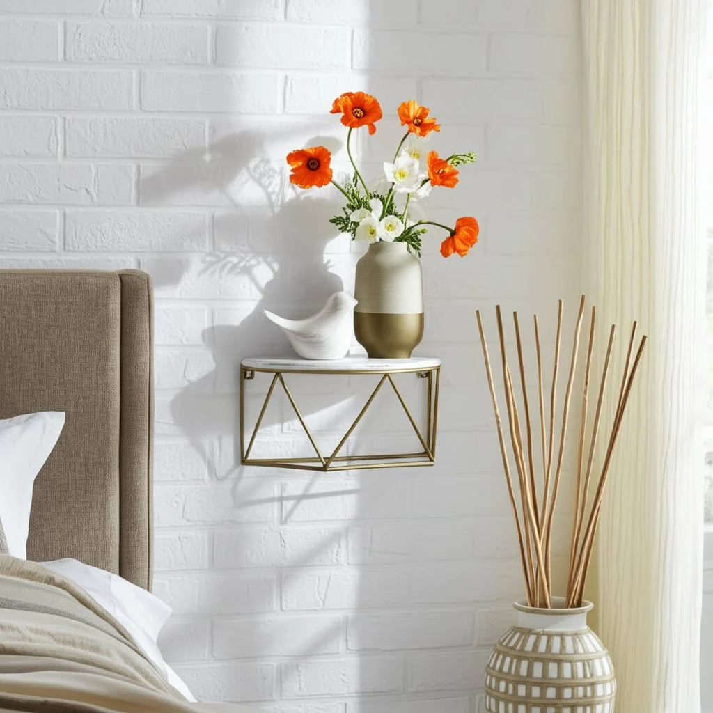 Wood / Metal 16" L Demilune Wall Shelf, White - Image 11