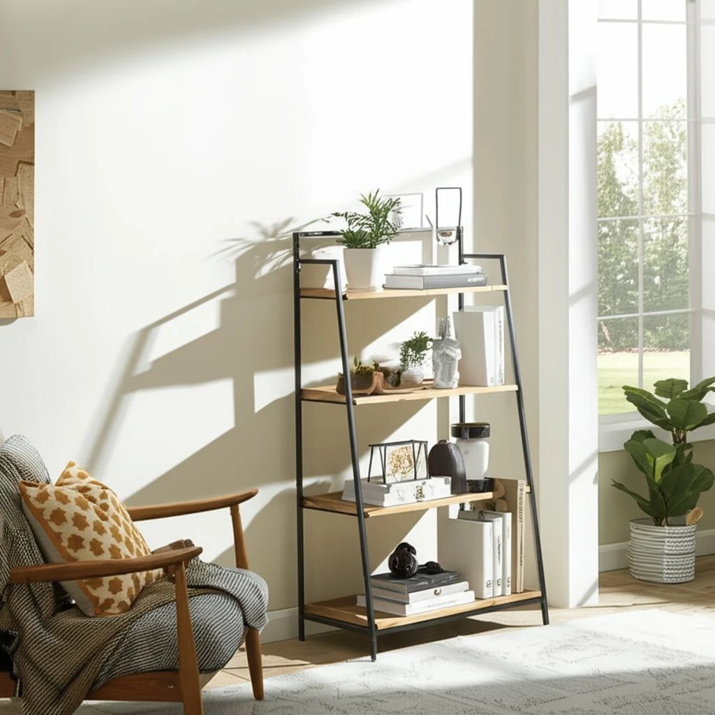 Wood/metal, 52"h Folding 4-layered Shelf, Brwn/blk - Image 10