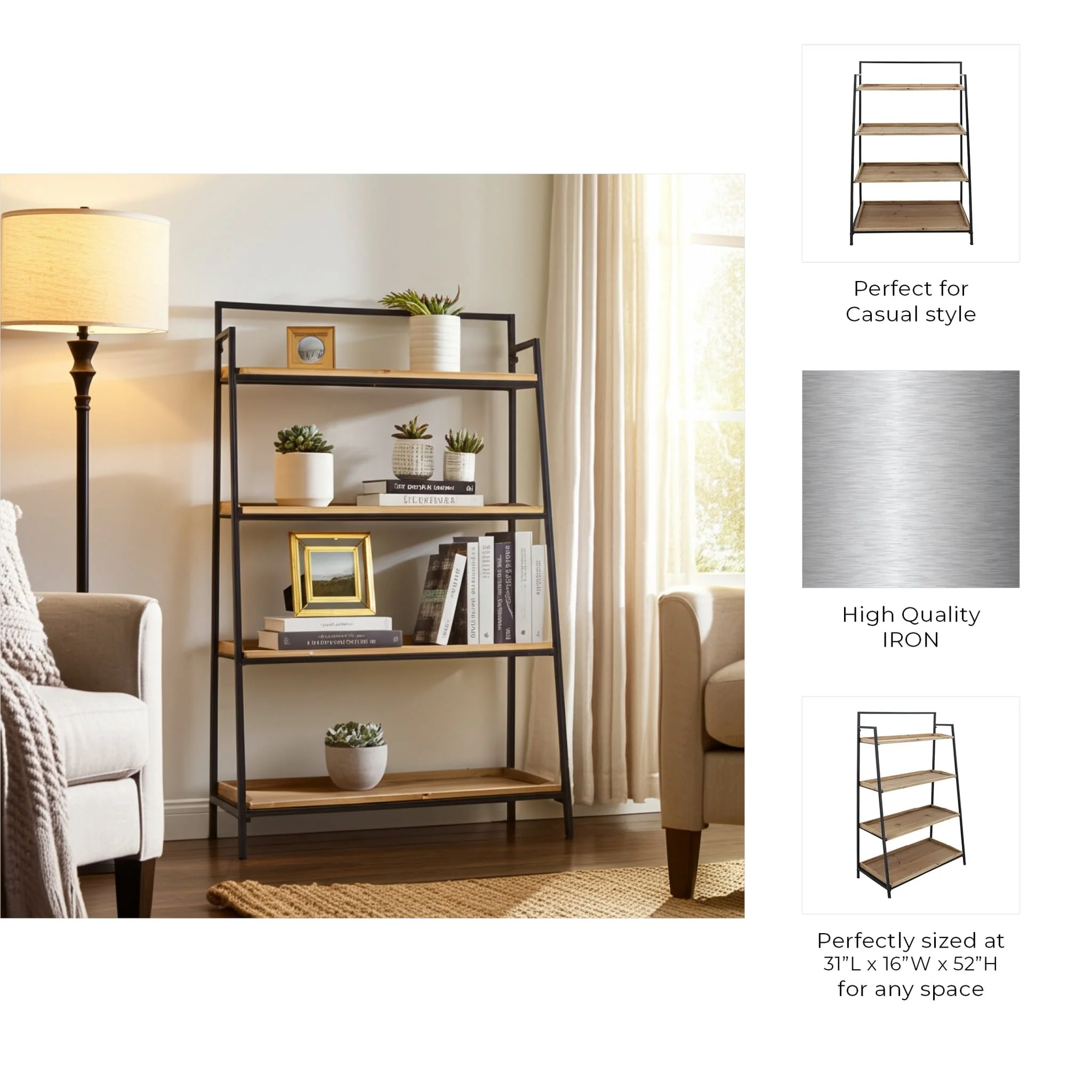 Wood/metal, 52"h Folding 4-layered Shelf, Brwn/blk - Image 6