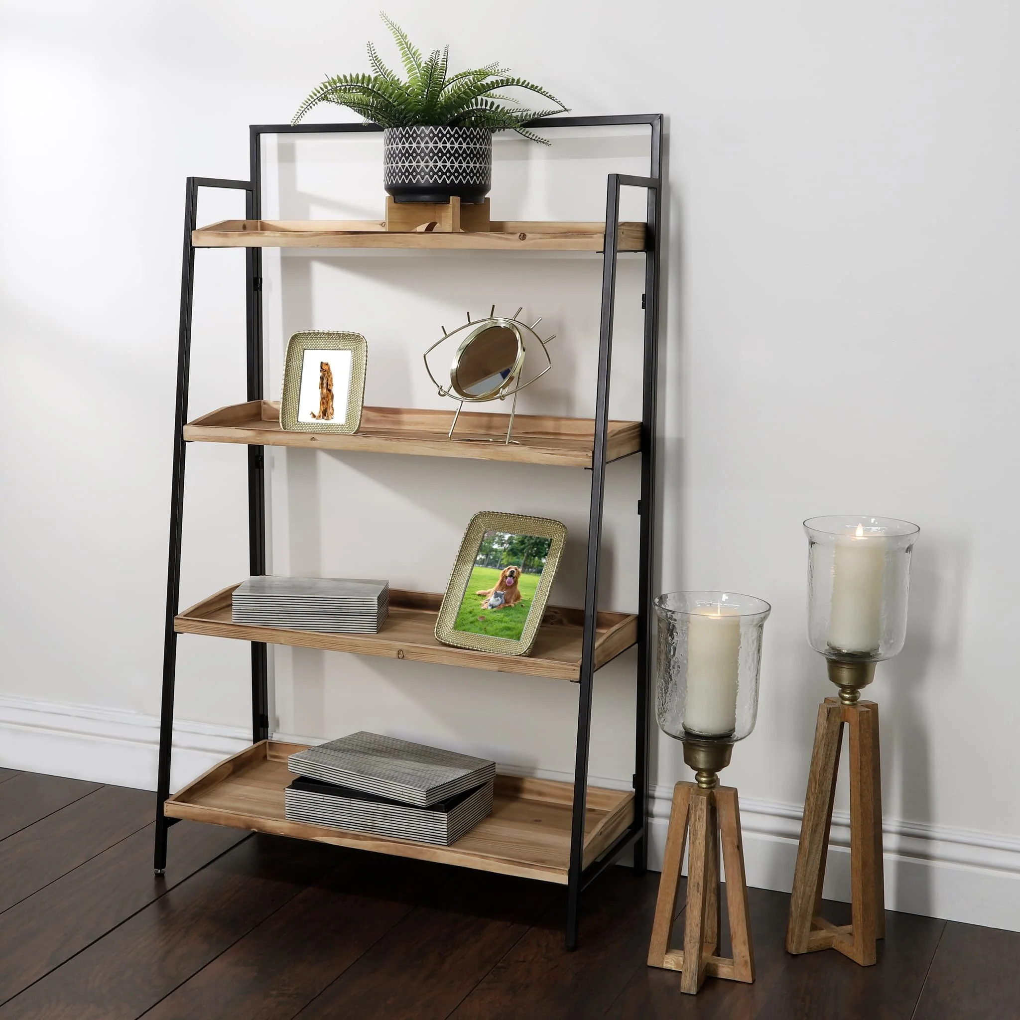 Wood/metal, 52"h Folding 4-layered Shelf, Brwn/blk - Image 7