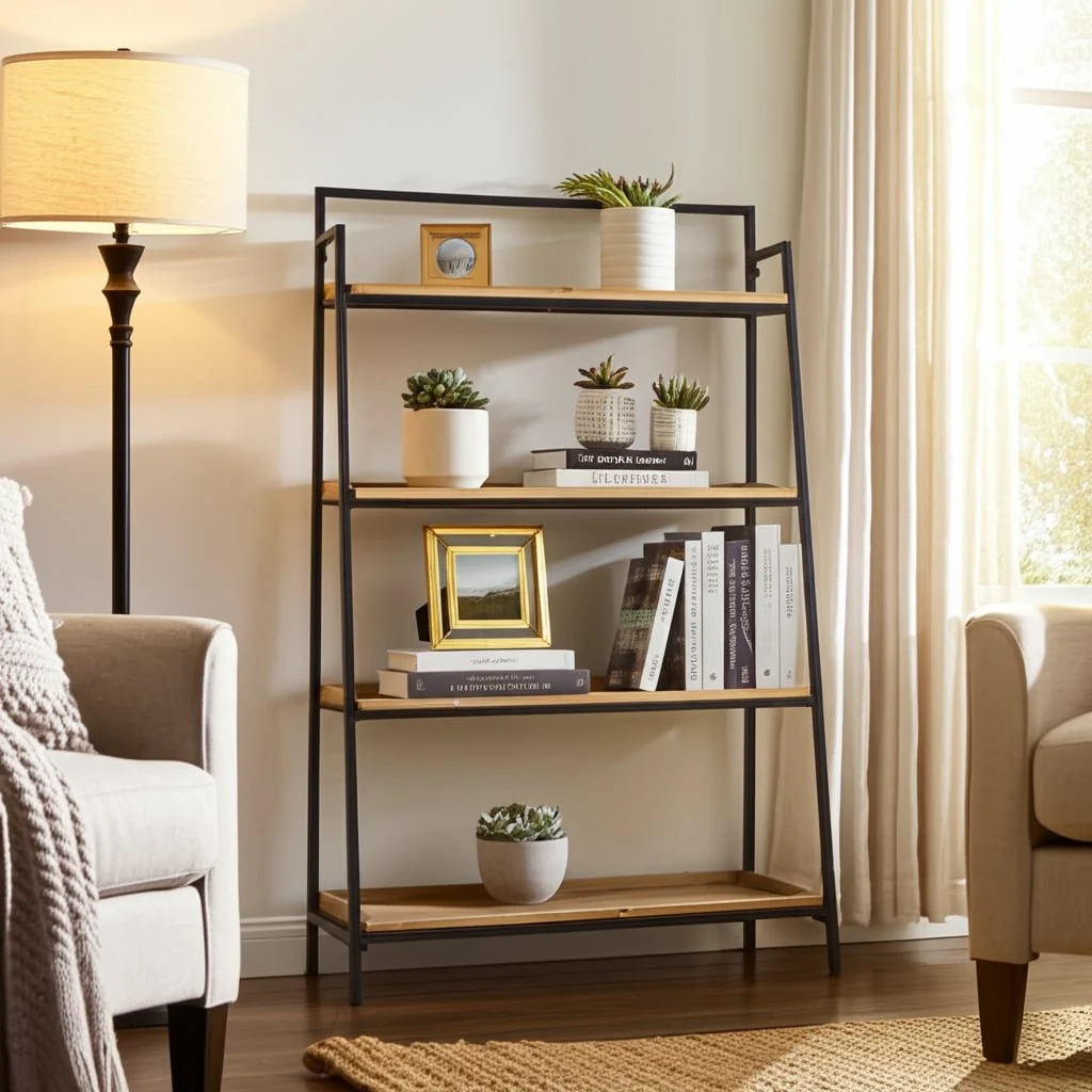 Wood/metal, 52"h Folding 4-layered Shelf, Brwn/blk - Image 8
