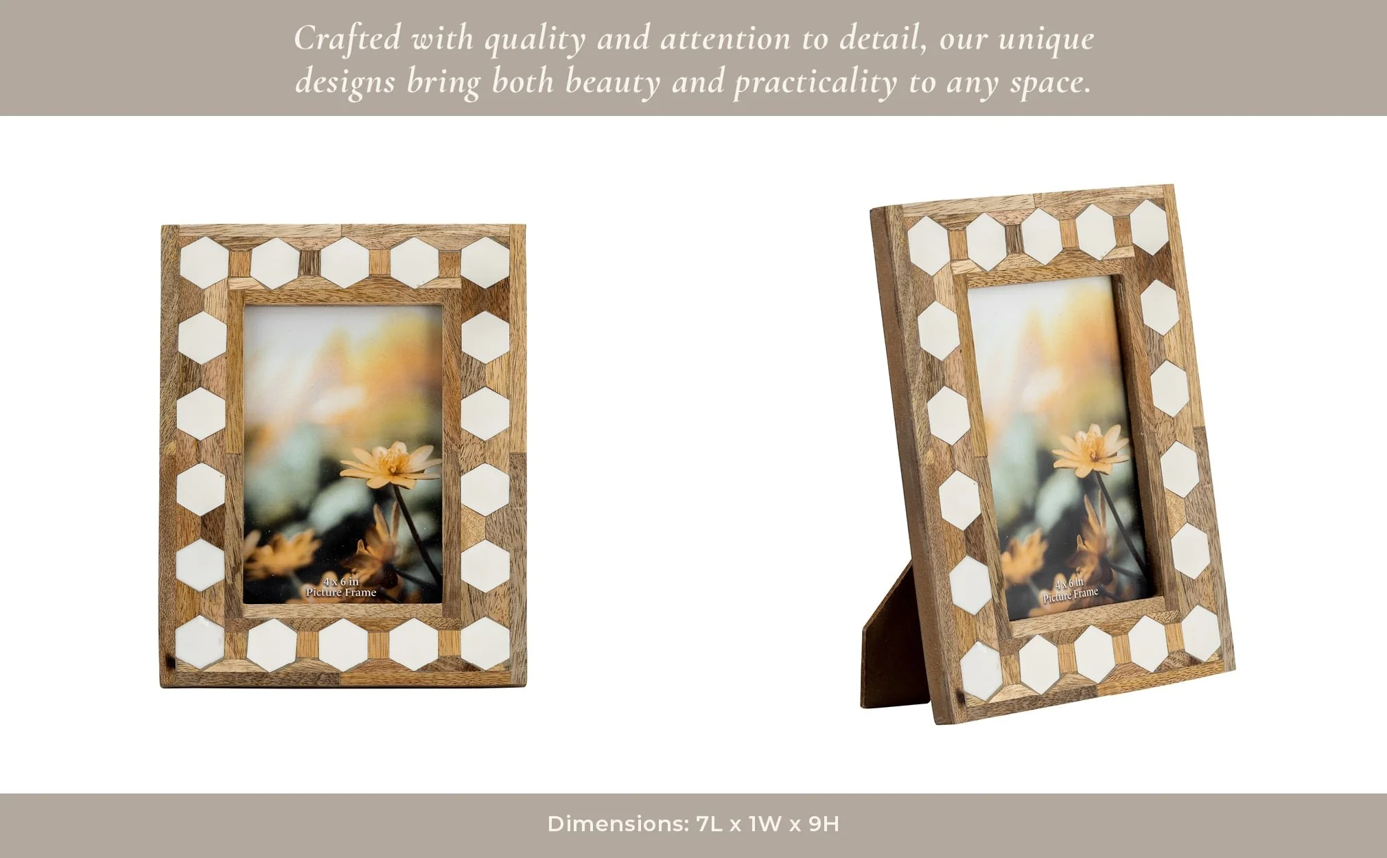 Wood/resin,4x6 Hexagon Frame, White - Image 12