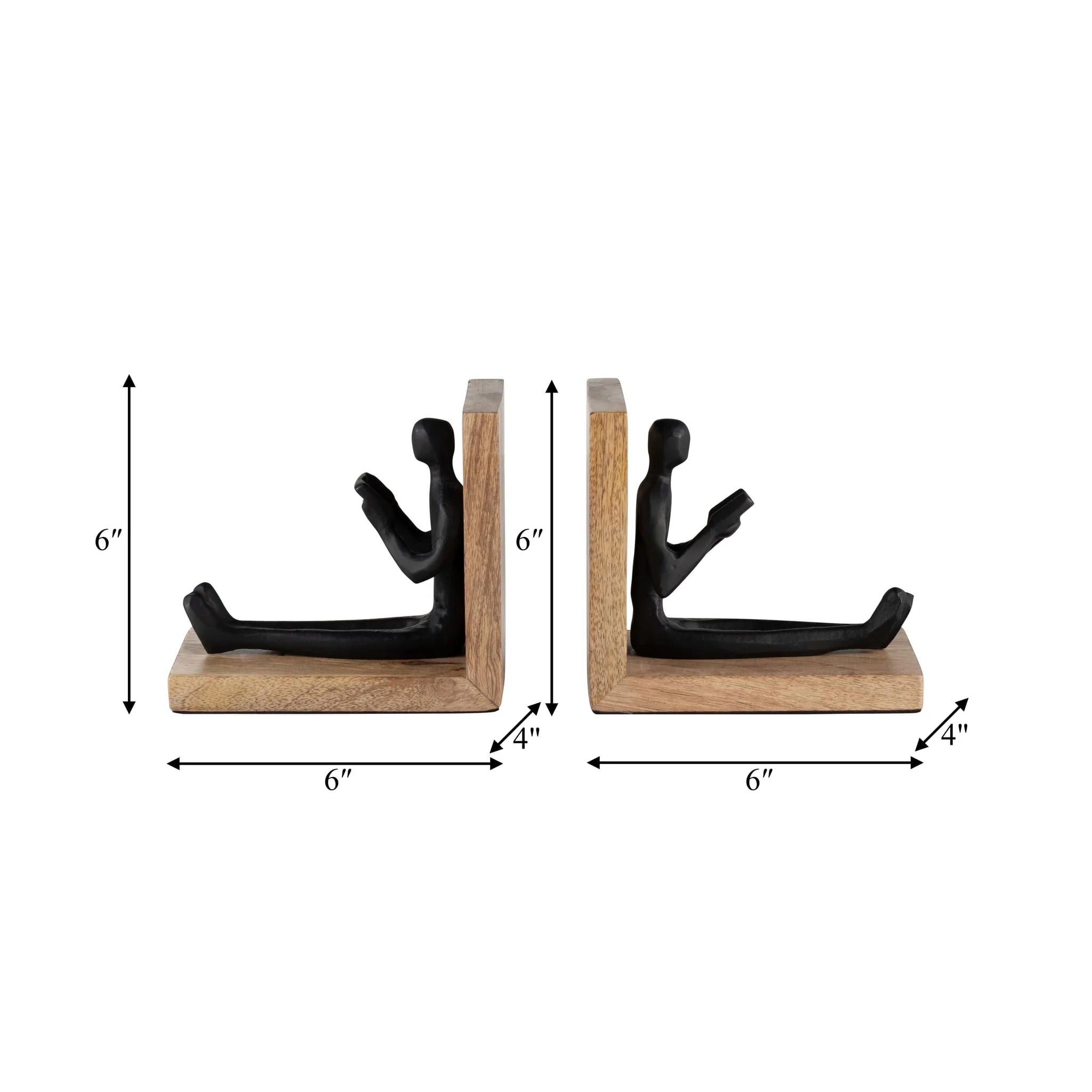 Wood, S/2 6" Man Reading Bookends, Brown/black - Image 7