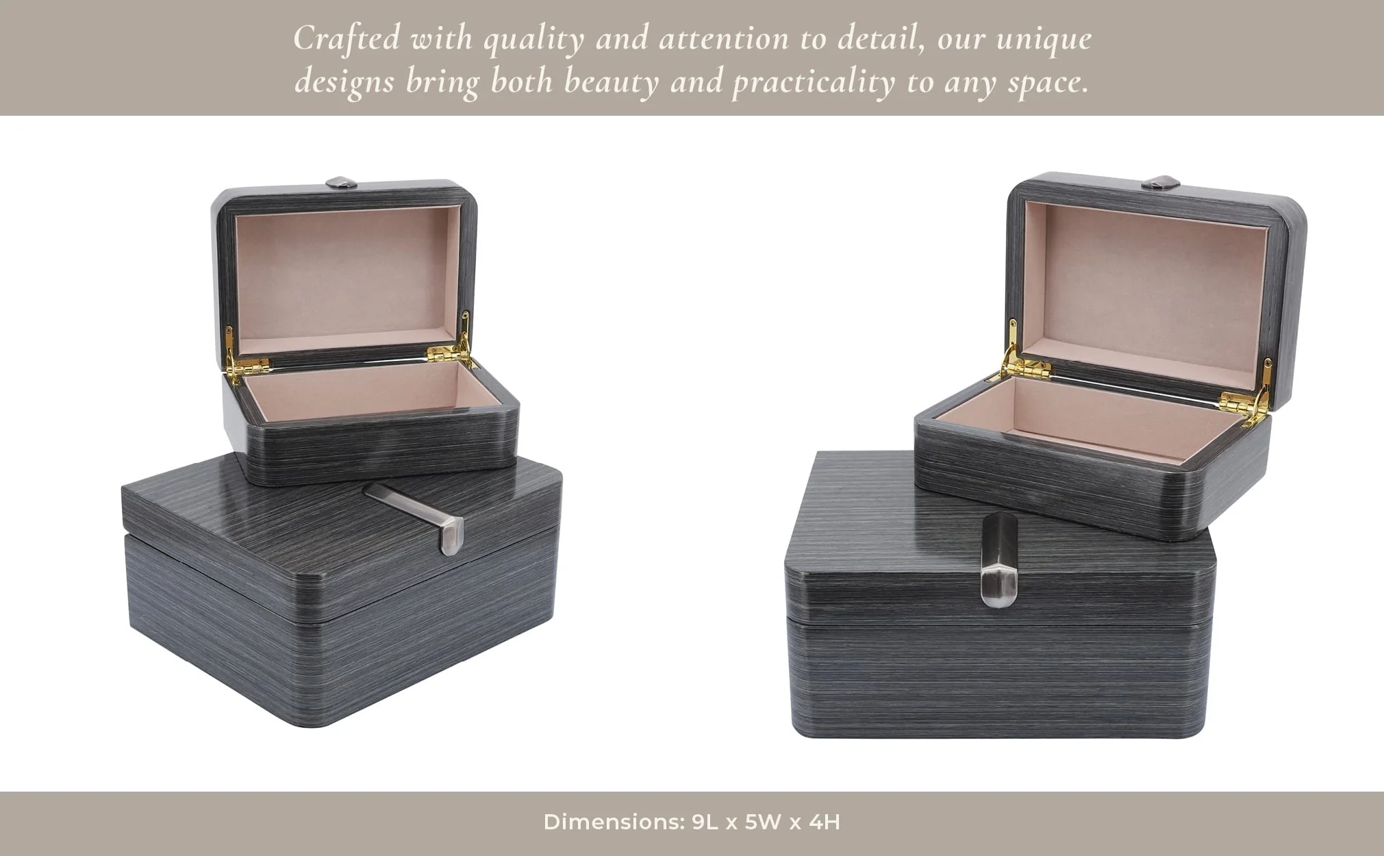 Wood, S/2 7/9" Box W/ Medallion, Gray - Image 3
