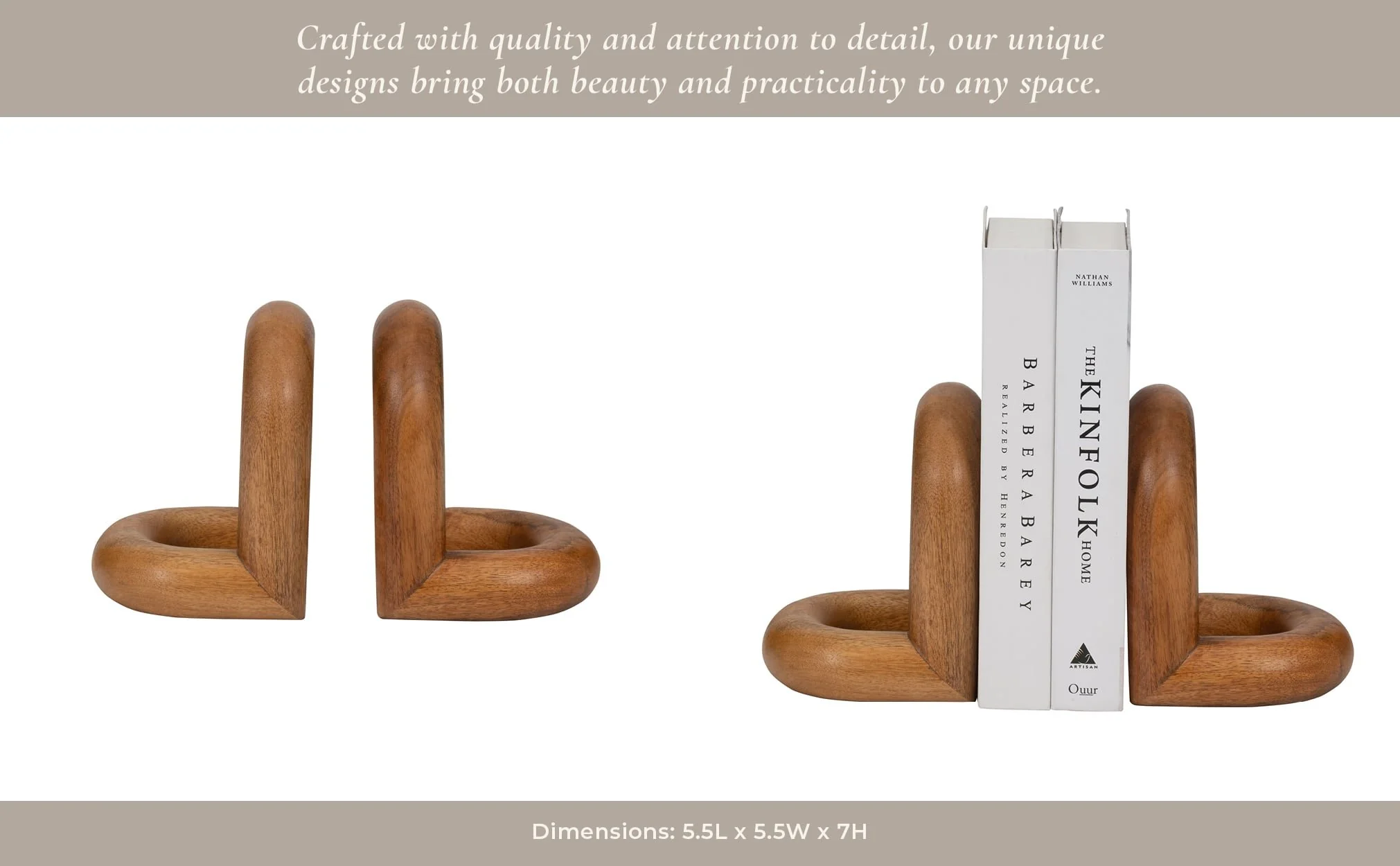 Wood, S/2 7" Loopy Bookends, Brown - Image 13
