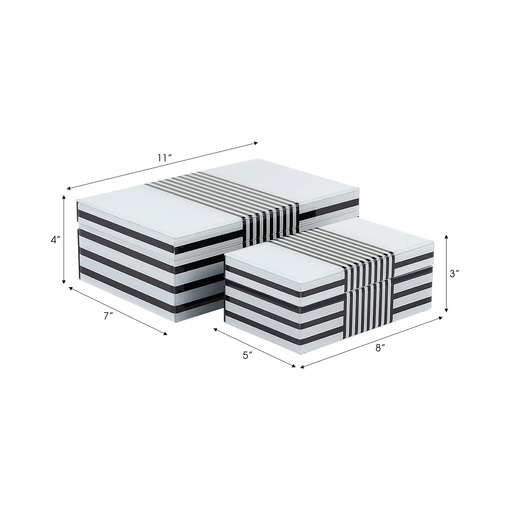 Wood, S/2 8/11" Striped Boxes, Black/white - Image 2