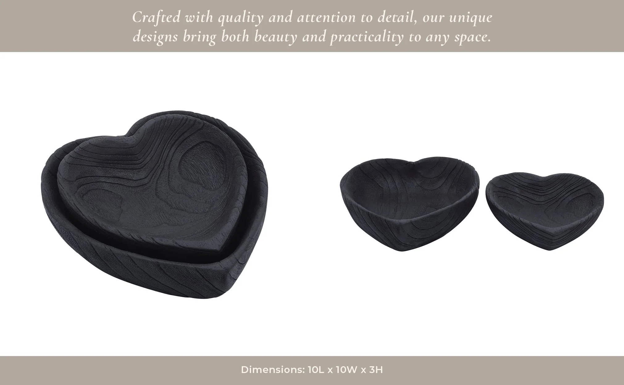 Wood, S/2 9/10" Heart Bowls, Black - Image 10