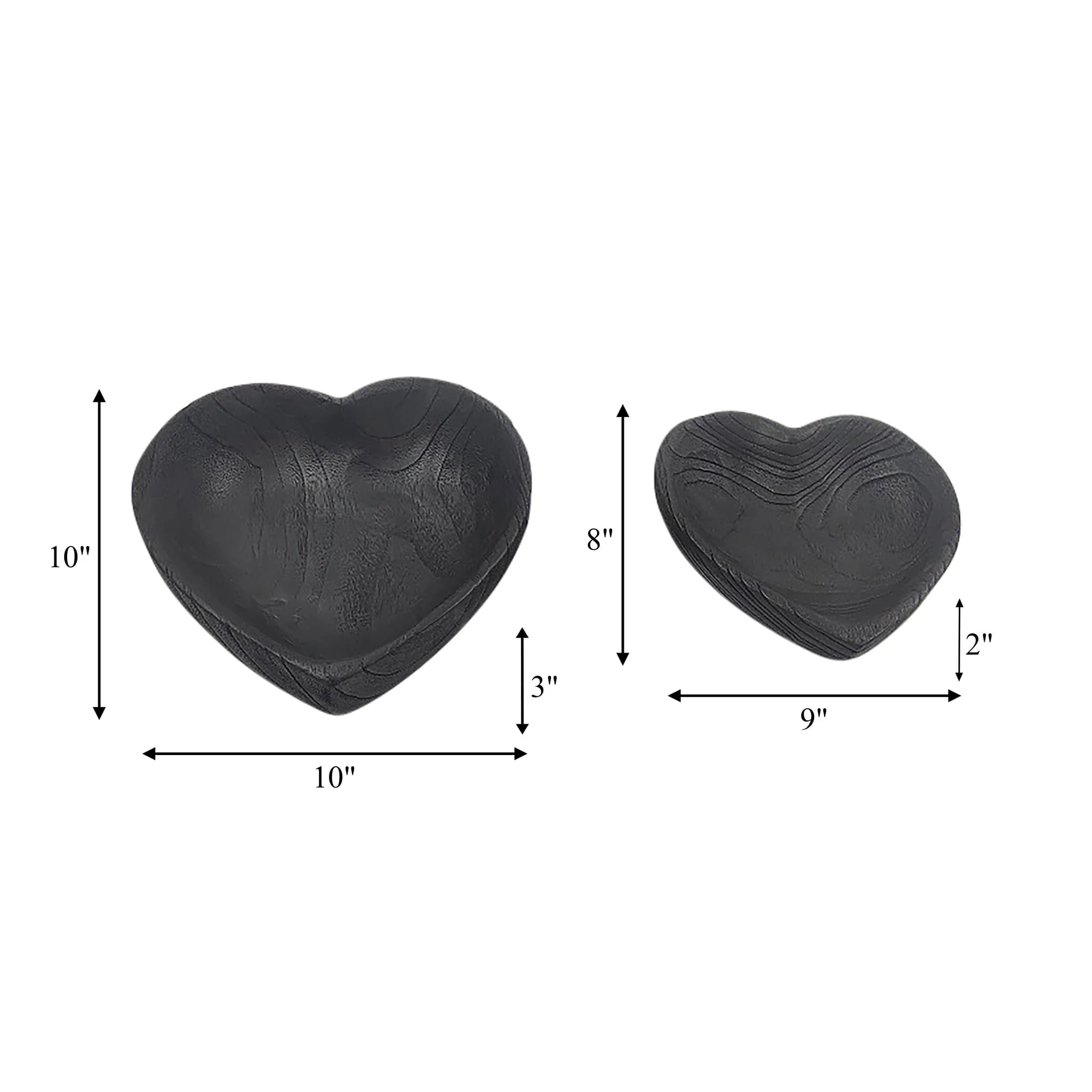 Wood, S/2 9/10" Heart Bowls, Black - Image 7