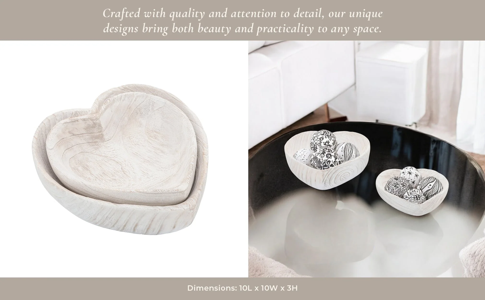 Wood, S/2 9/10" Heart Bowls, White - Image 10