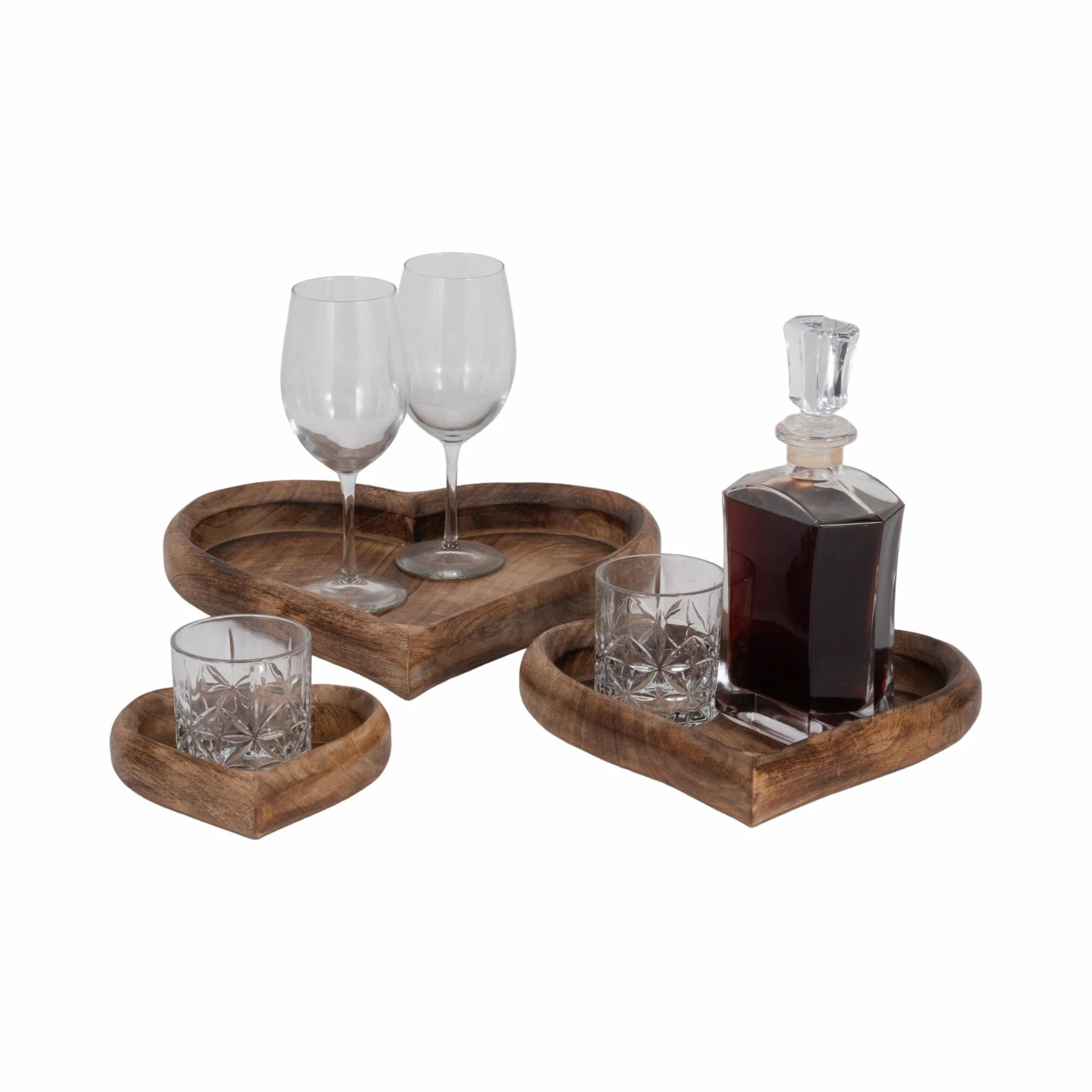 Wood, S/3 7/11/14" Heart Trays, Dark Brown - Image 2