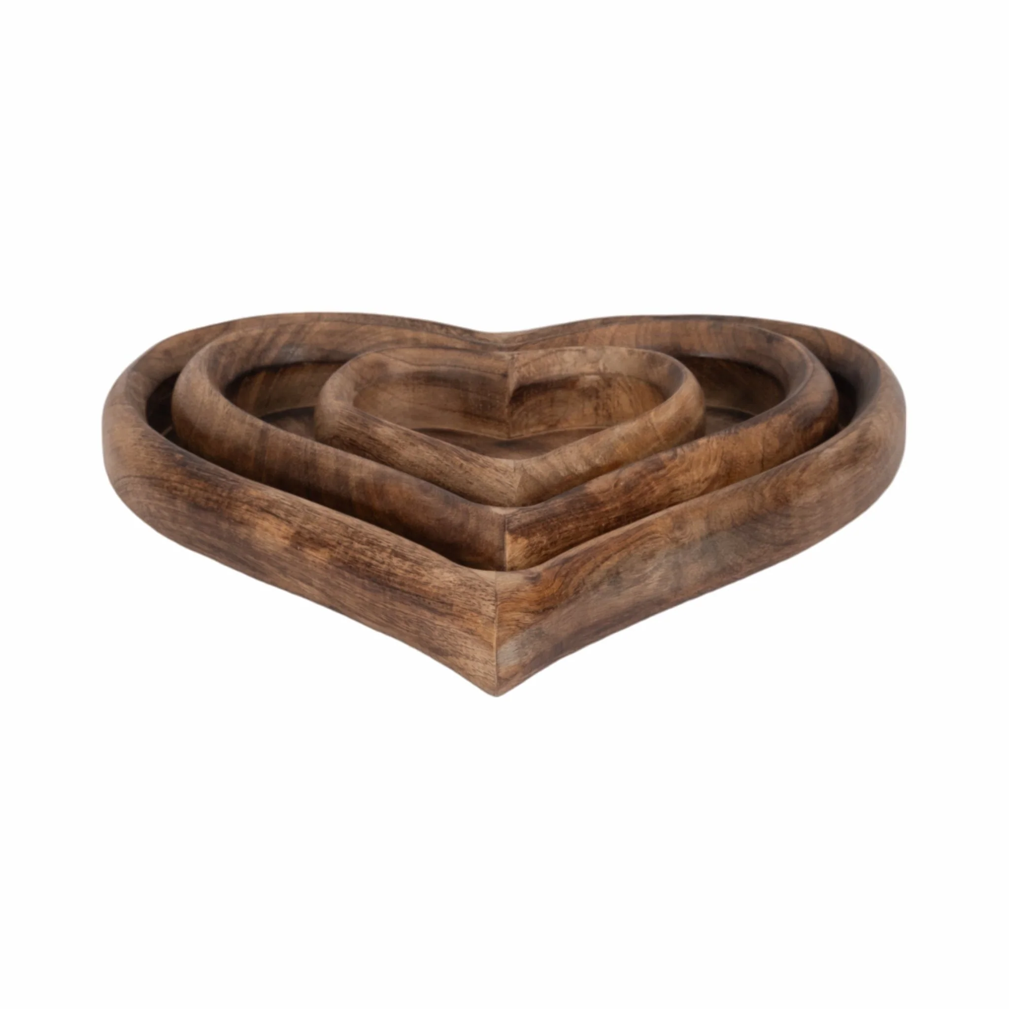 Wood, S/3 7/11/14" Heart Trays, Dark Brown - Image 3