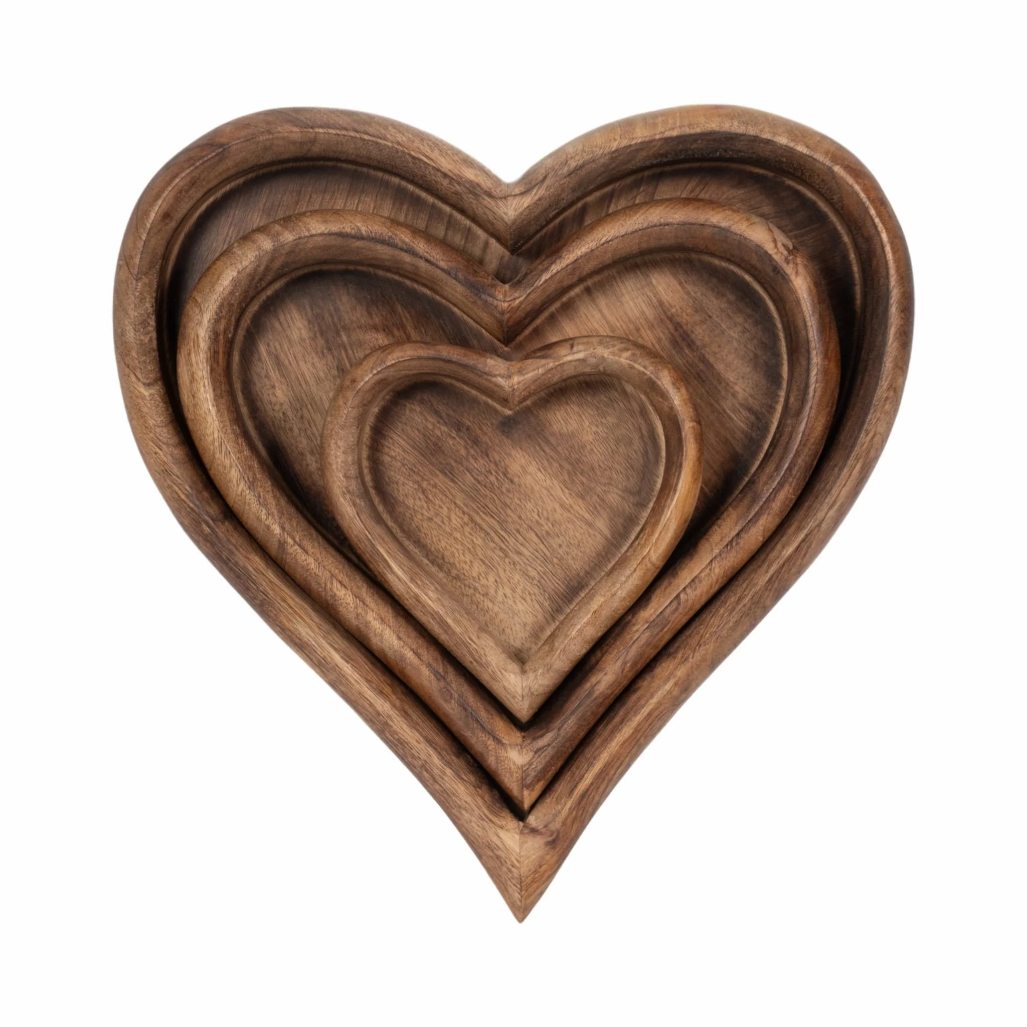 Wood, S/3 7/11/14" Heart Trays, Dark Brown - Image 4