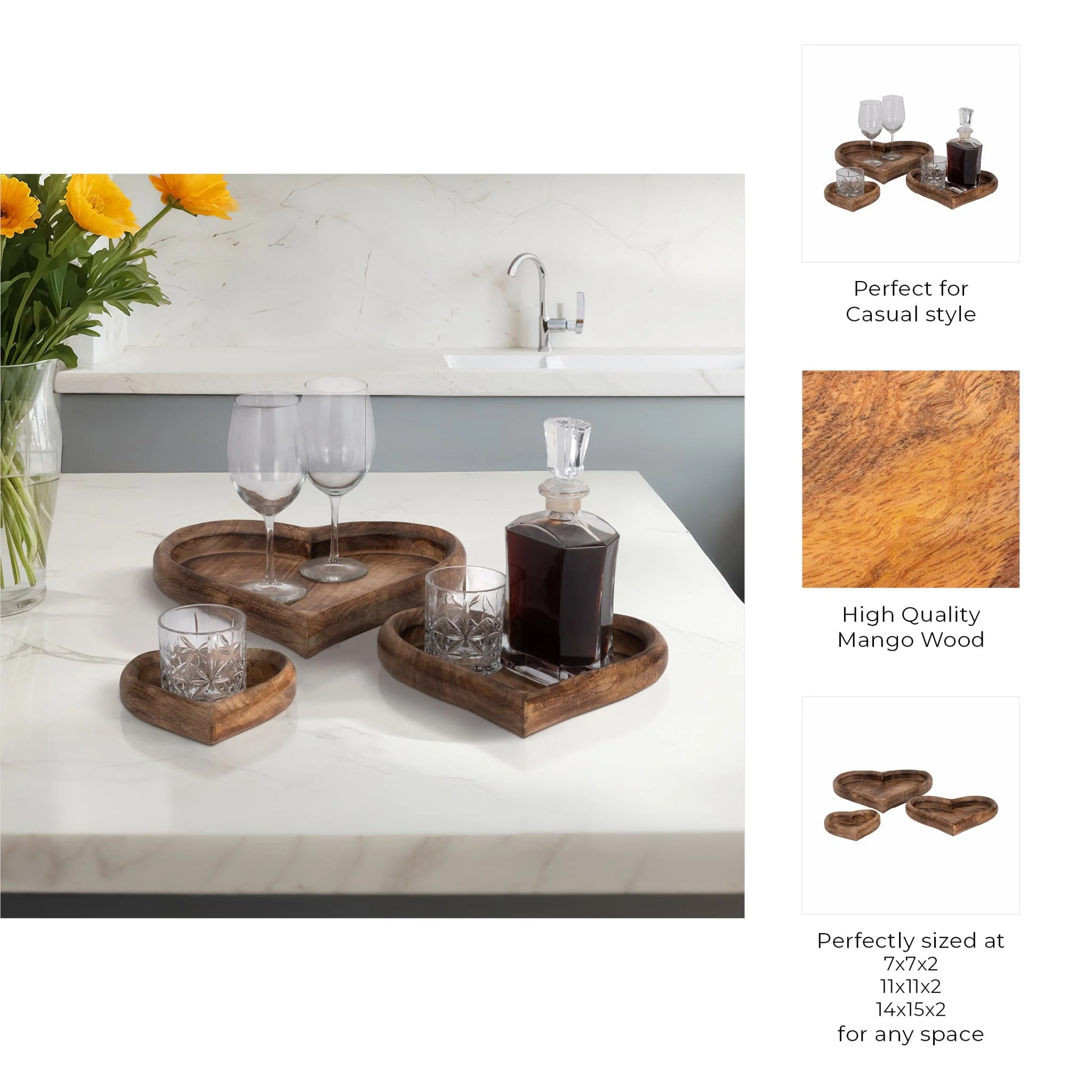 Wood, S/3 7/11/14" Heart Trays, Dark Brown - Image 8