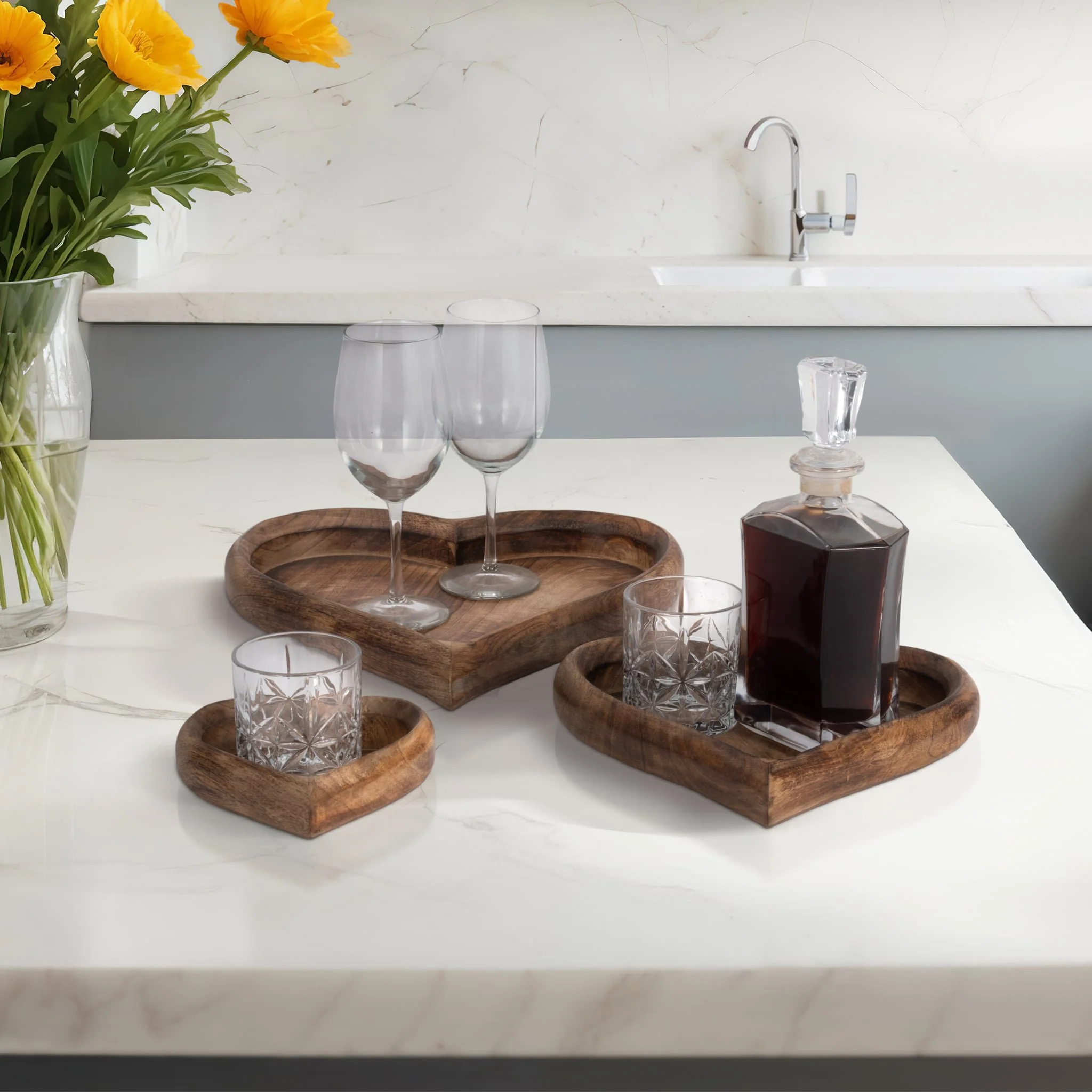 Wood, S/3 7/11/14" Heart Trays, Dark Brown - Image 9