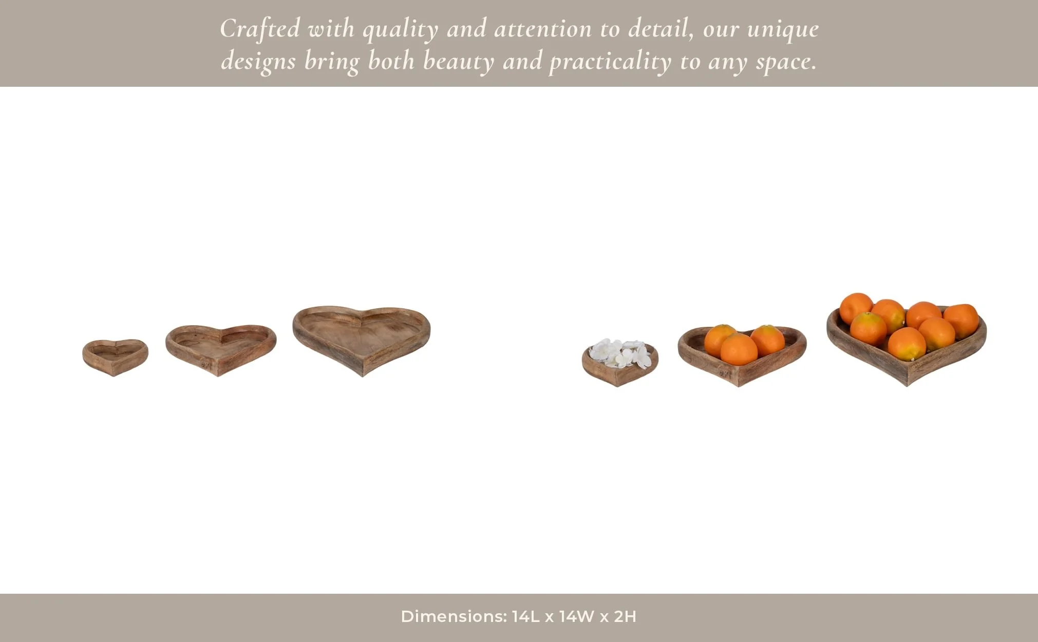 Wood, S/3 7/11/14" Heart Trays, Natural - Image 12