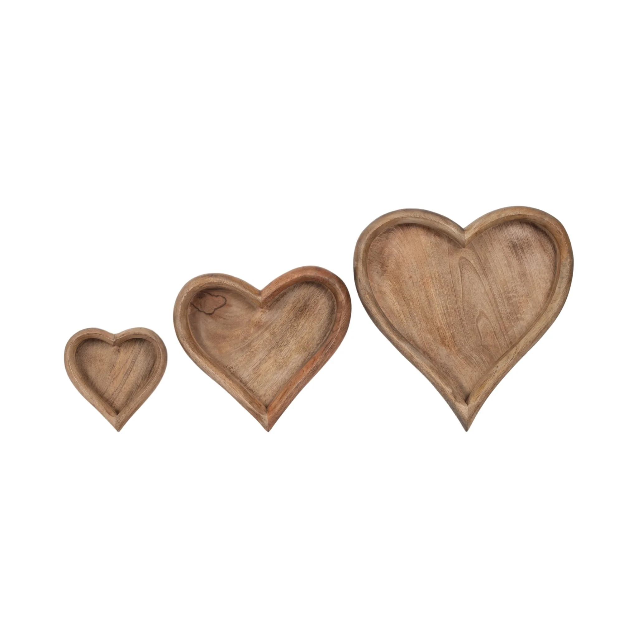 Wood, S/3 7/11/14" Heart Trays, Natural - Image 7