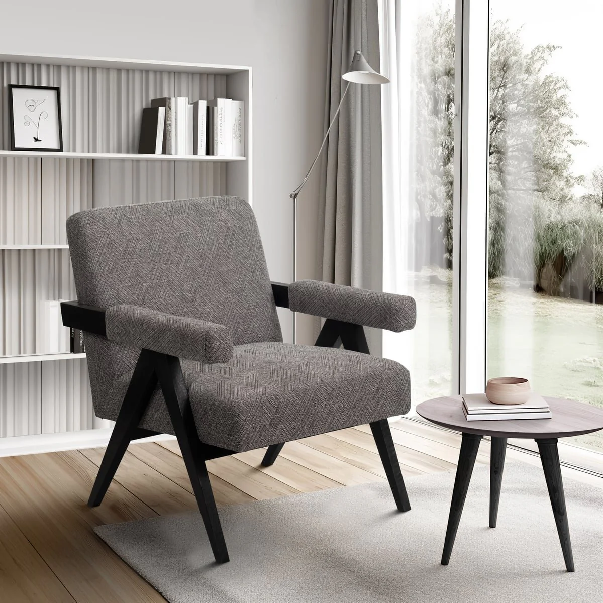 Wood - Scandinavian Accent Chair - Gray - Image 11