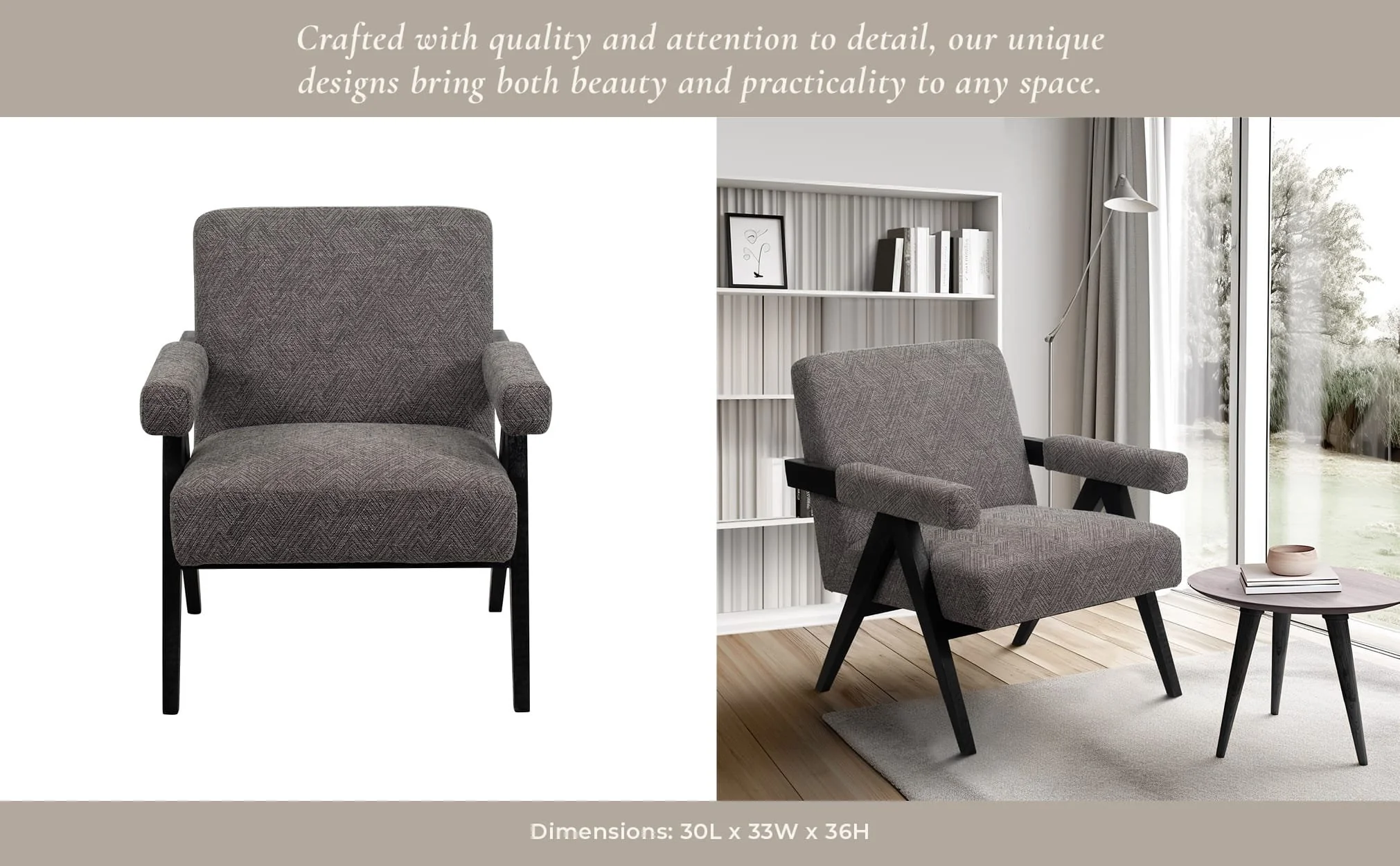 Wood - Scandinavian Accent Chair - Gray - Image 12