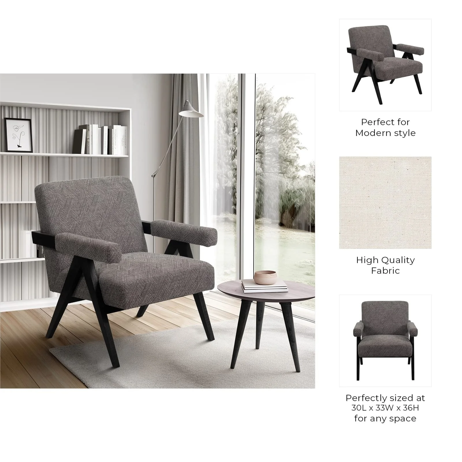 Wood - Scandinavian Accent Chair - Gray - Image 9
