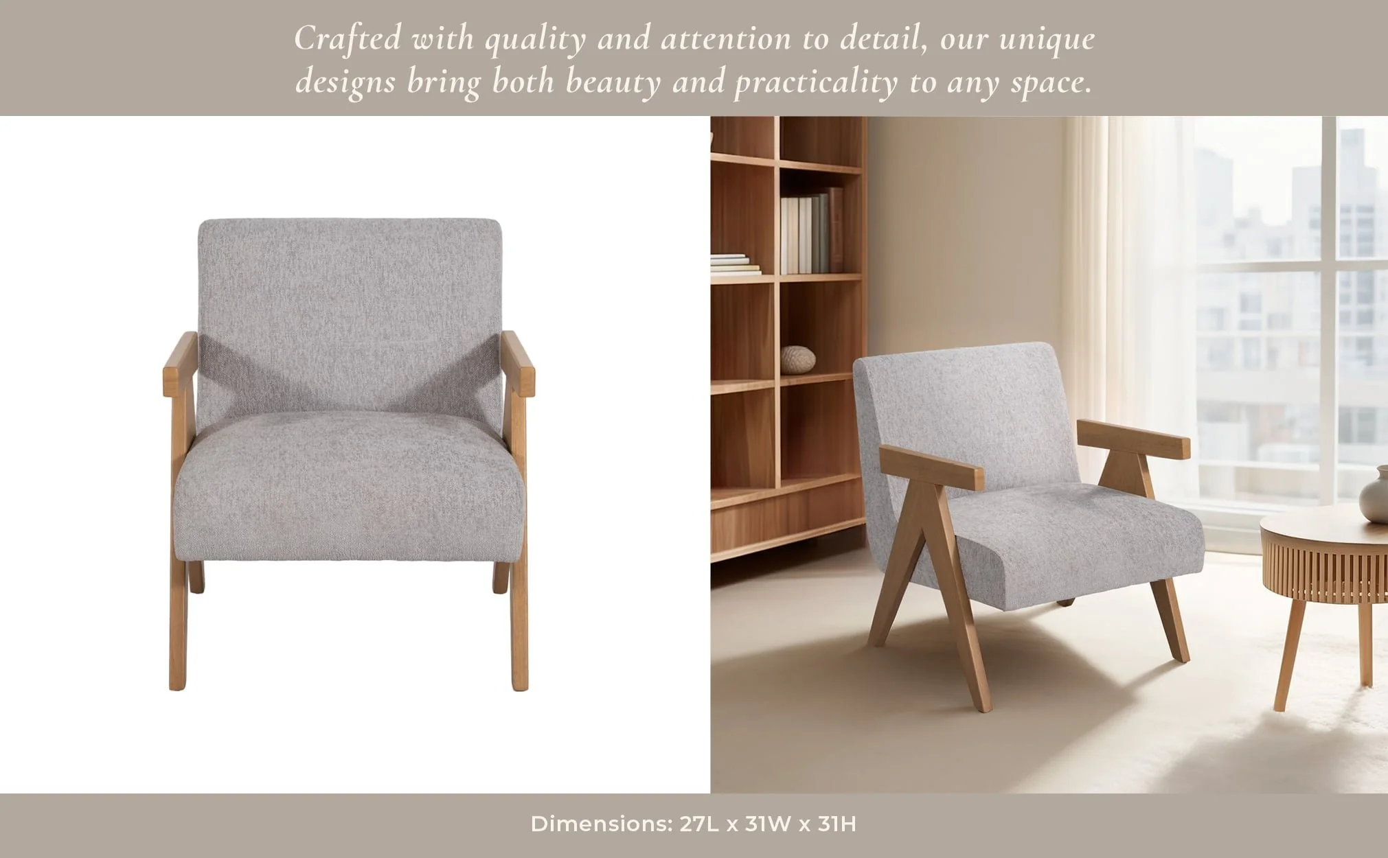 Wood - Scandinavian Accent Chair, Gray - Image 10