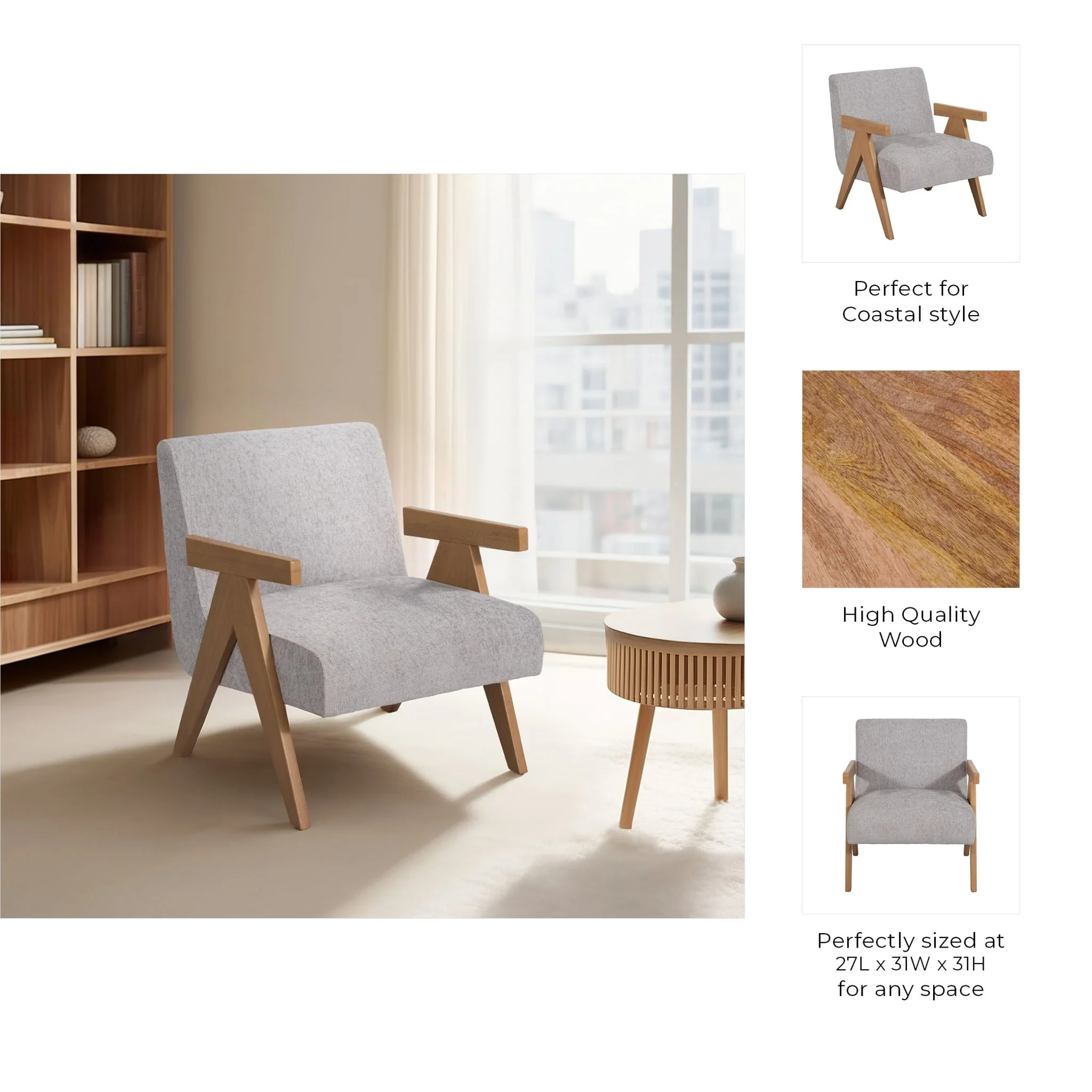 Wood - Scandinavian Accent Chair, Gray - Image 8