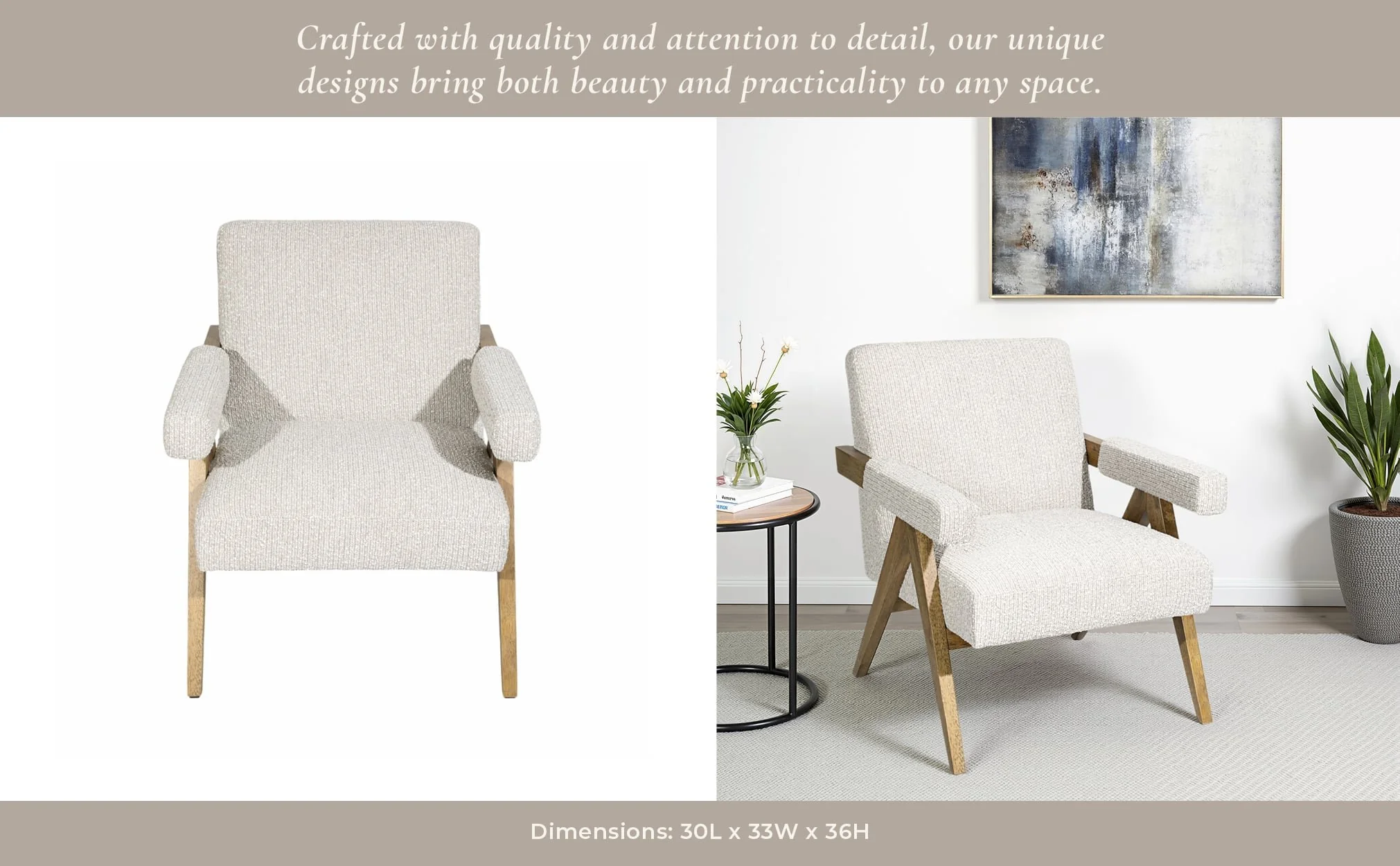 Wood, Scandinavian Accent Chair, Ivory - Image 11