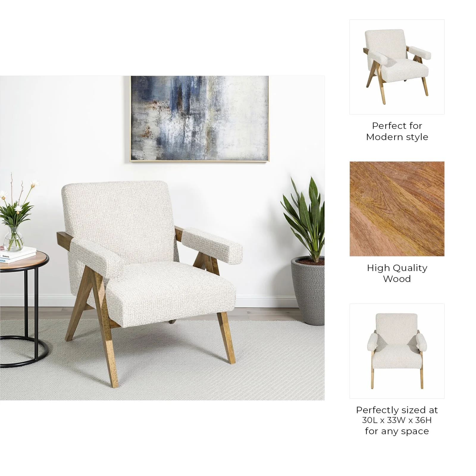 Wood, Scandinavian Accent Chair, Ivory - Image 9