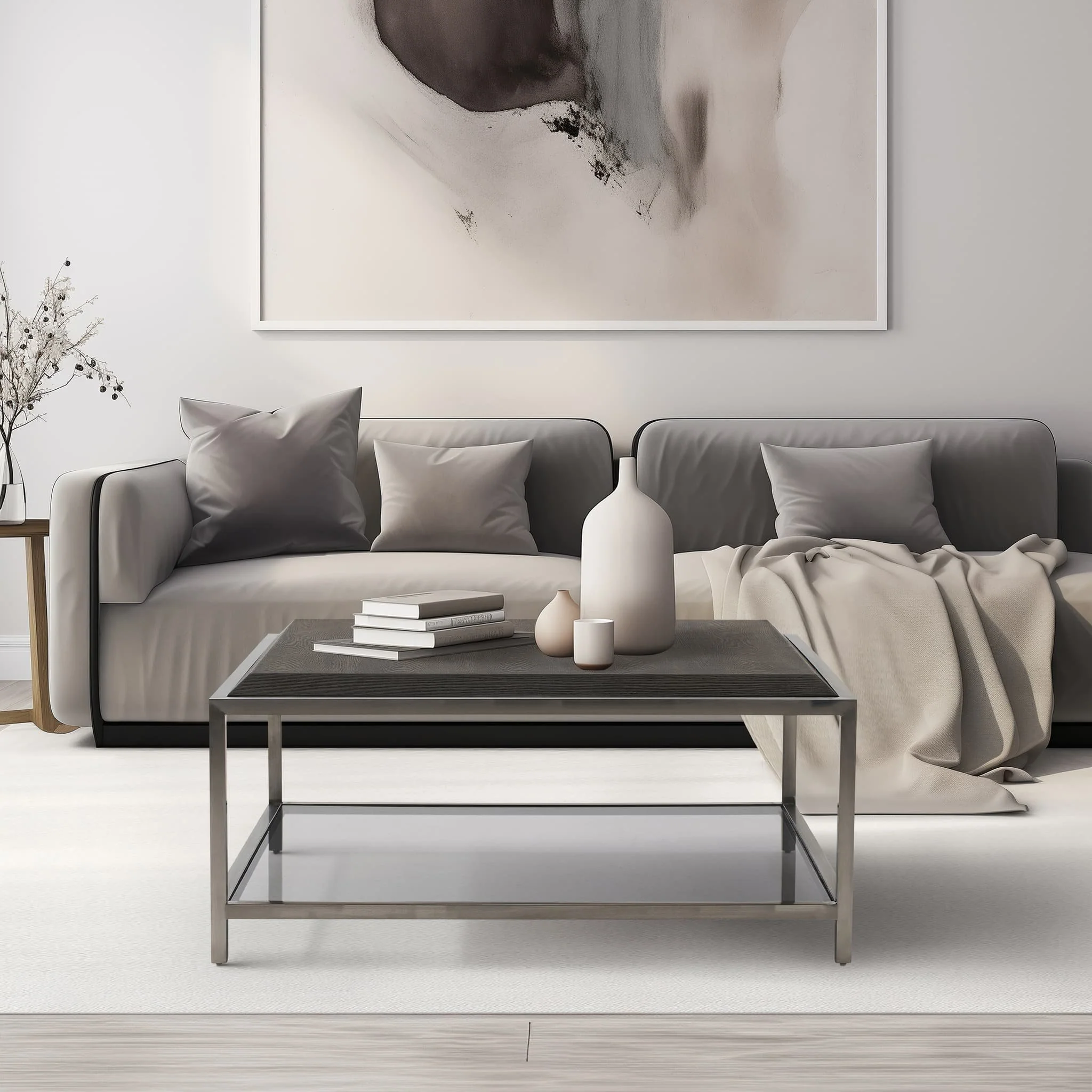 Wood/stainless Steel Coffe Table, Brown - Image 6