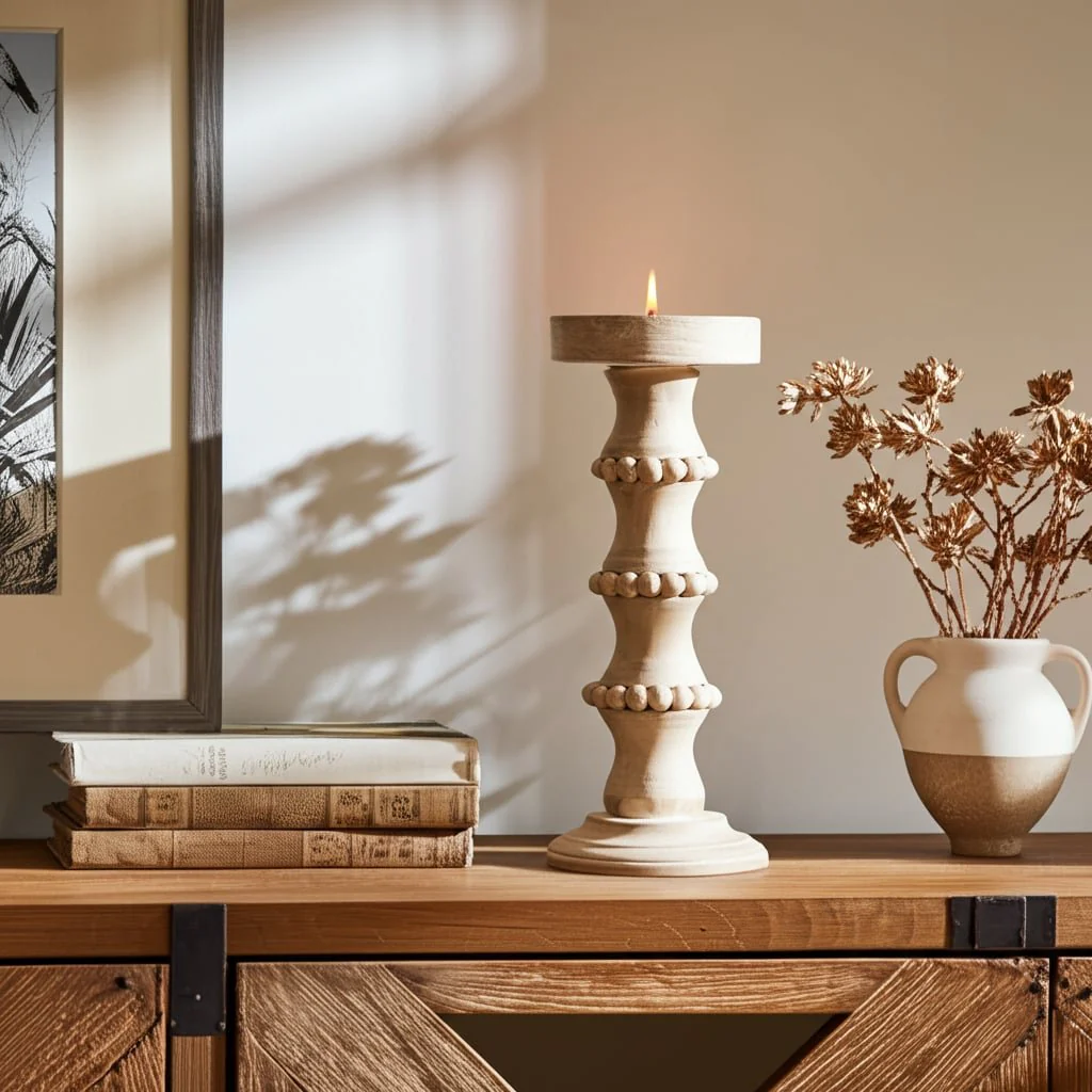 Wooden 13" Antique Style Candle Holder - Image 13