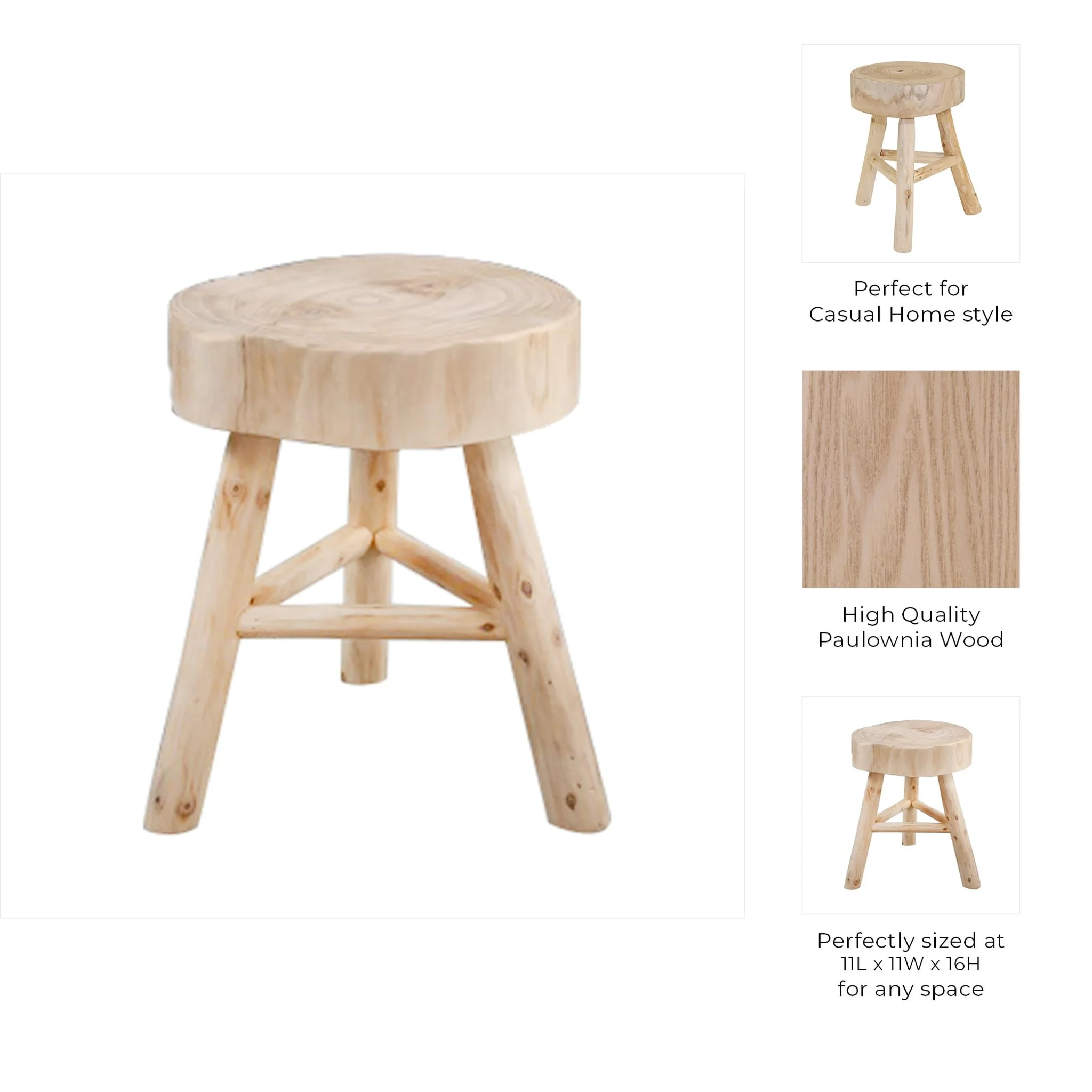Wooden 16" Stool, Natural - Image 9