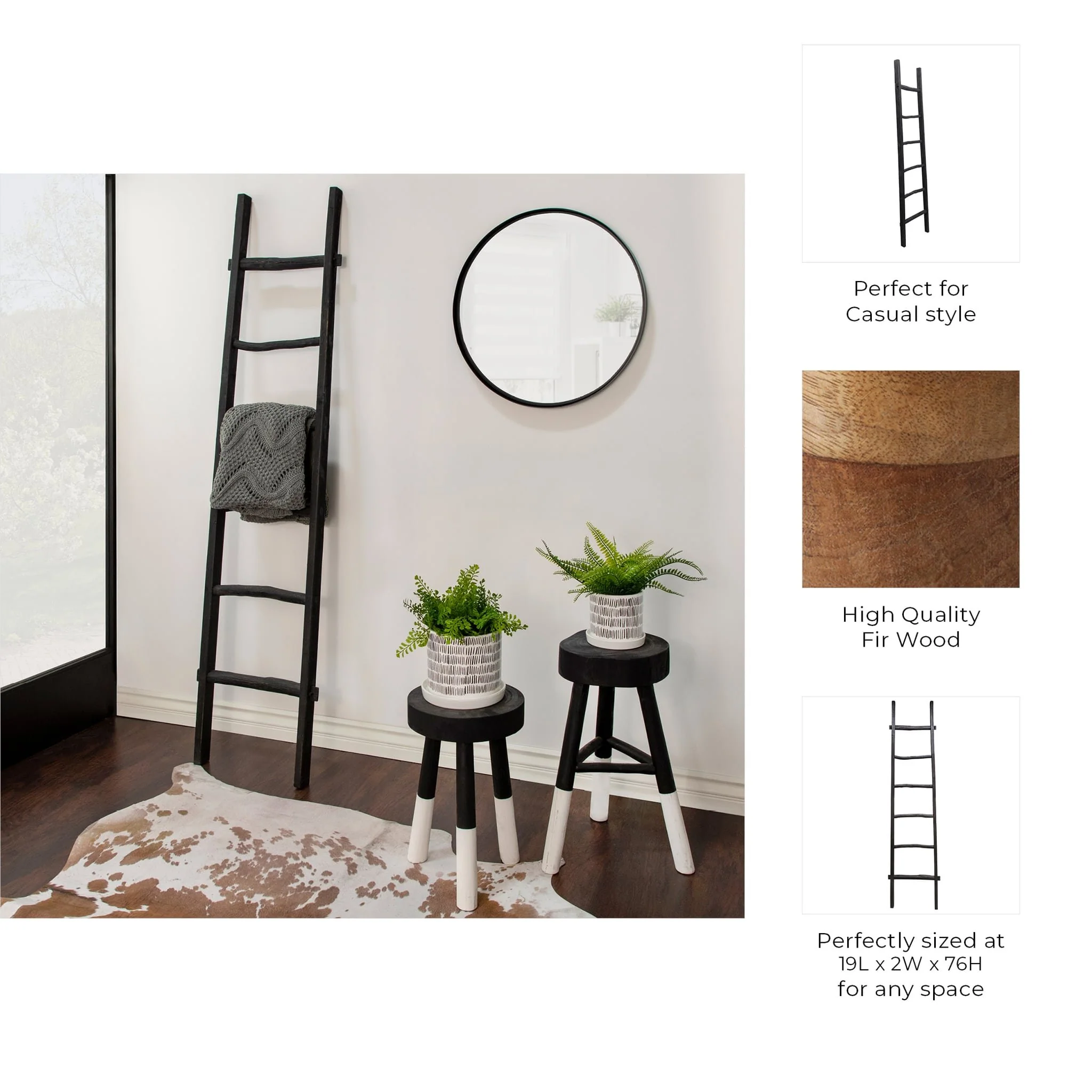 Wooden , Decorative 76" Ladder, Black - Image 6
