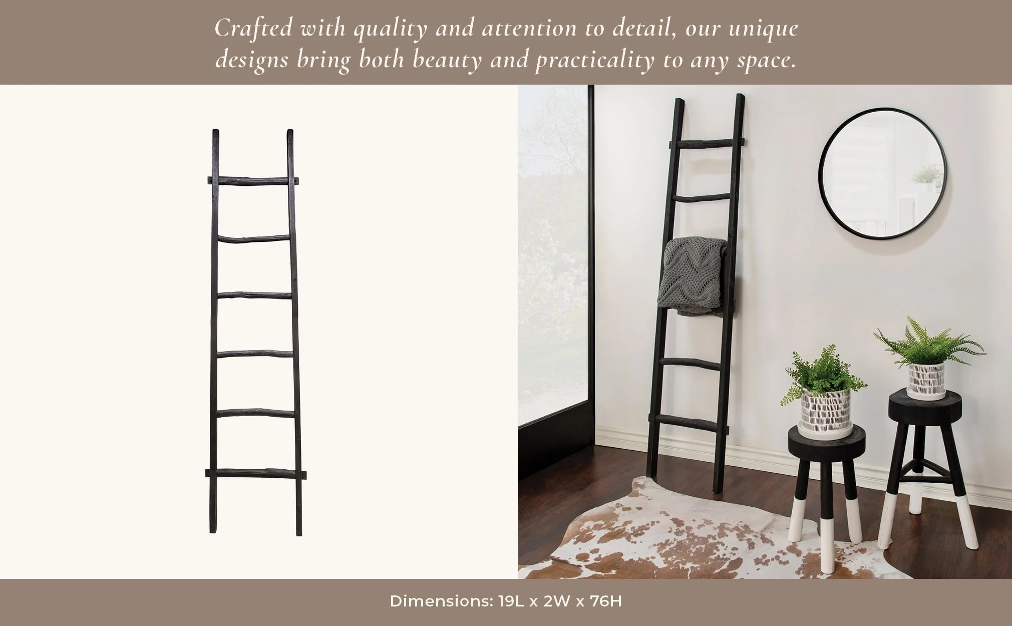 Wooden , Decorative 76" Ladder, Black - Image 9