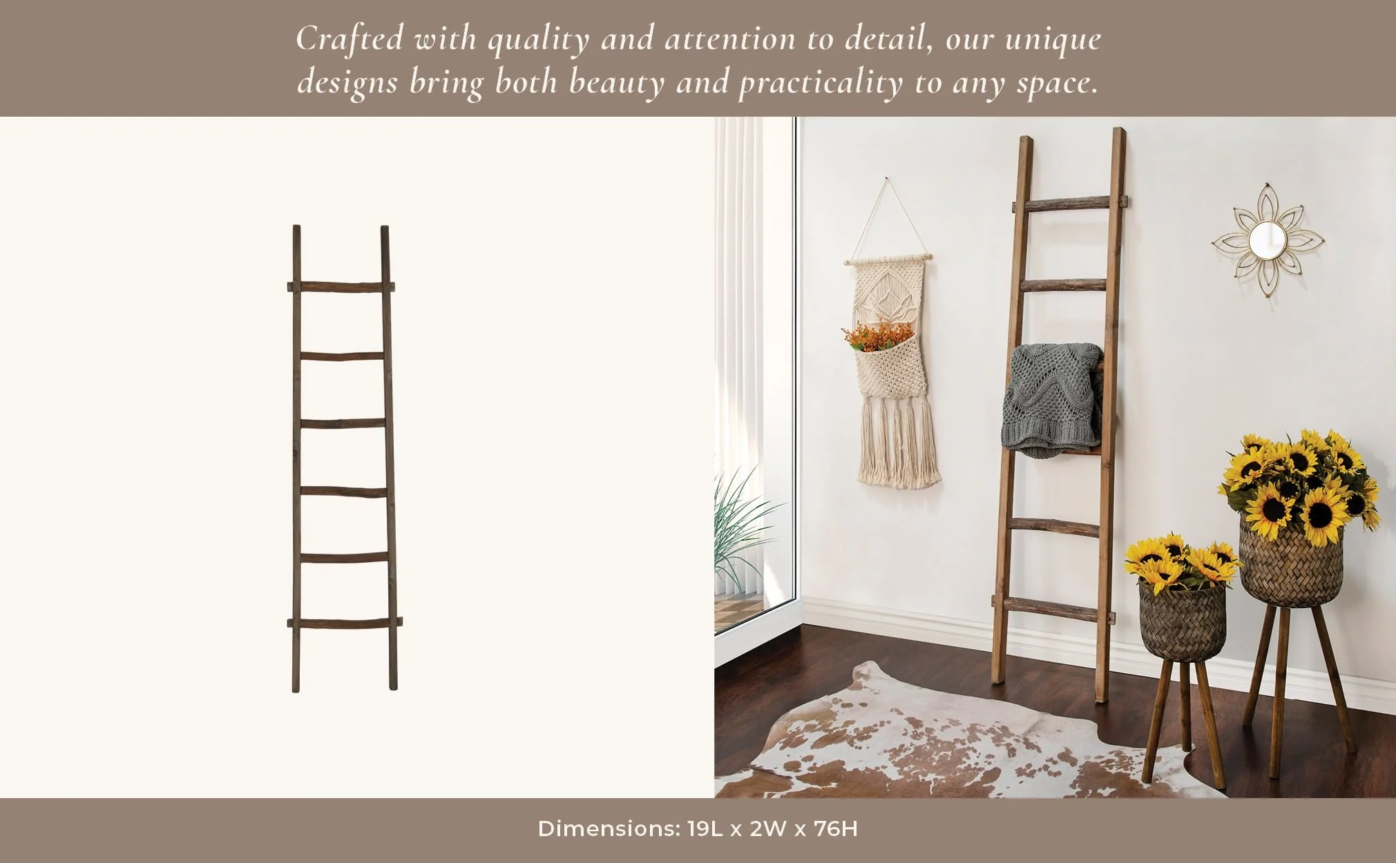 Wooden Decorative 76" Ladder,brown - Image 12