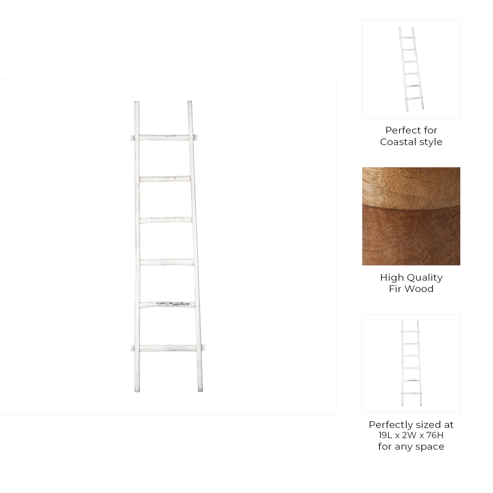 Wooden , Decorative 76" Ladder, White - Image 8